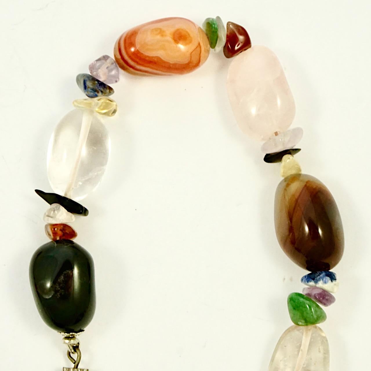 Polished Gemstone Necklace including Rose Quartz, Amethyst and Agate Beads For Sale 2