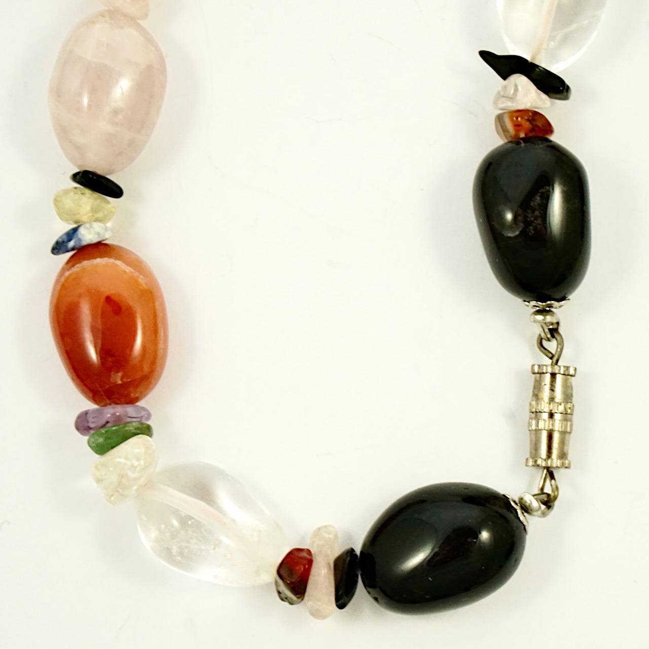 Polished Gemstone Necklace including Rose Quartz, Amethyst and Agate Beads For Sale 3