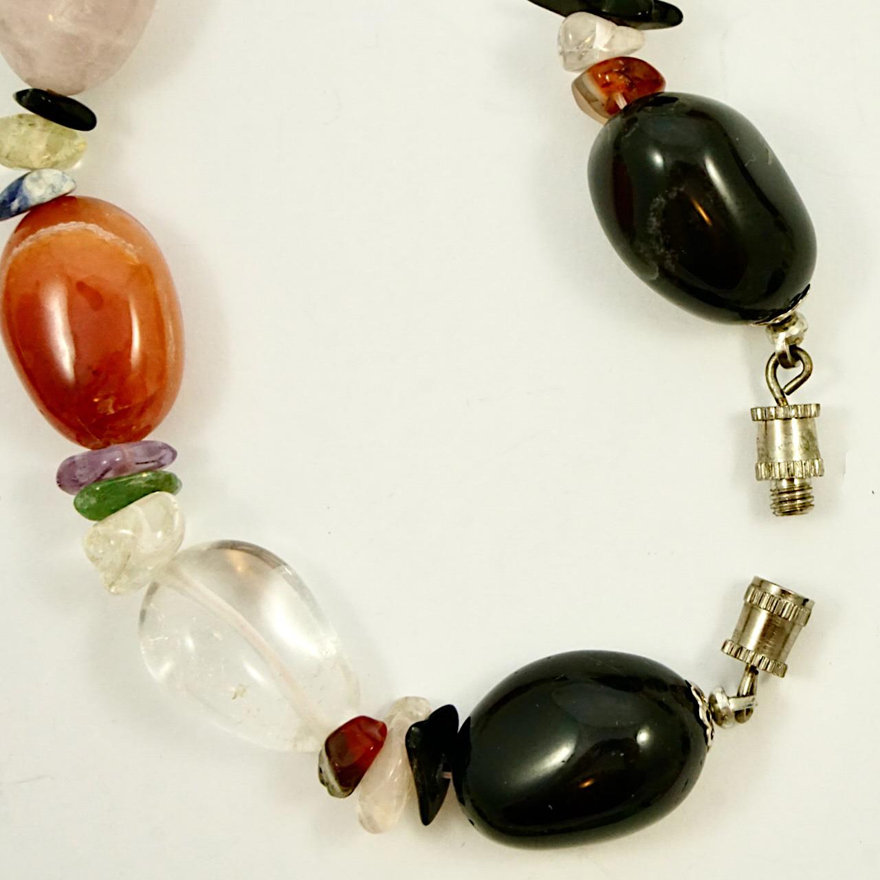 Polished Gemstone Necklace including Rose Quartz, Amethyst and Agate Beads For Sale 4