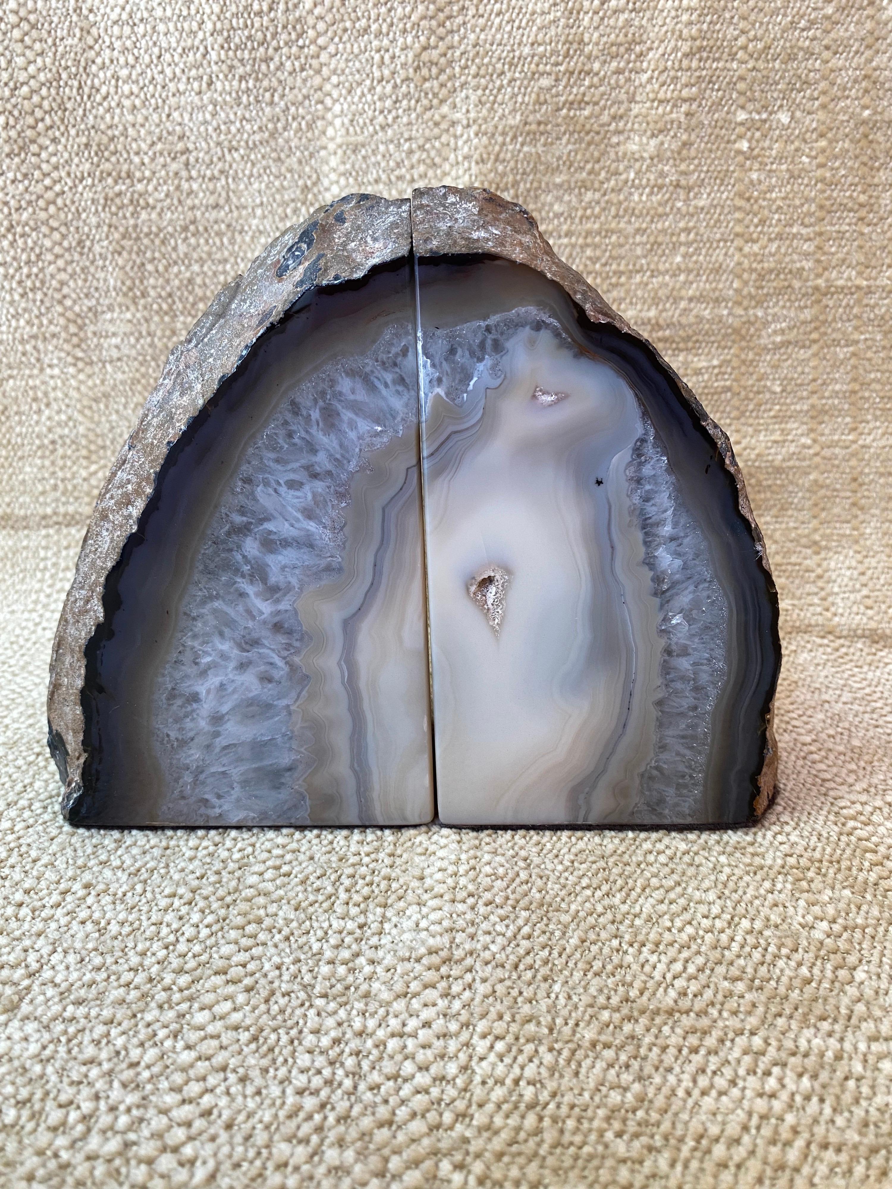 Polished Geode Bookends, nice color to each! Great size and scale! Rough outer Shells with Polished Fronts.