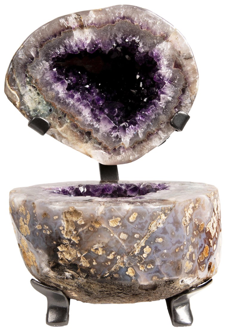 Polished Geode Split in Two with Amethyst and Calcite Inside and Agate ...