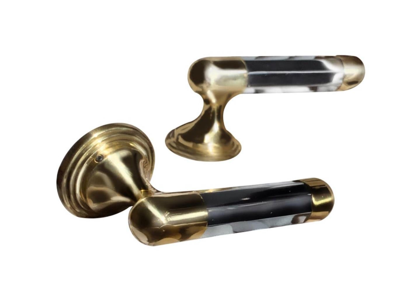 Polished Gold and Chromed Bronze Poignées S4 Handles, Rosettes Serdaneli, Paris For Sale 2