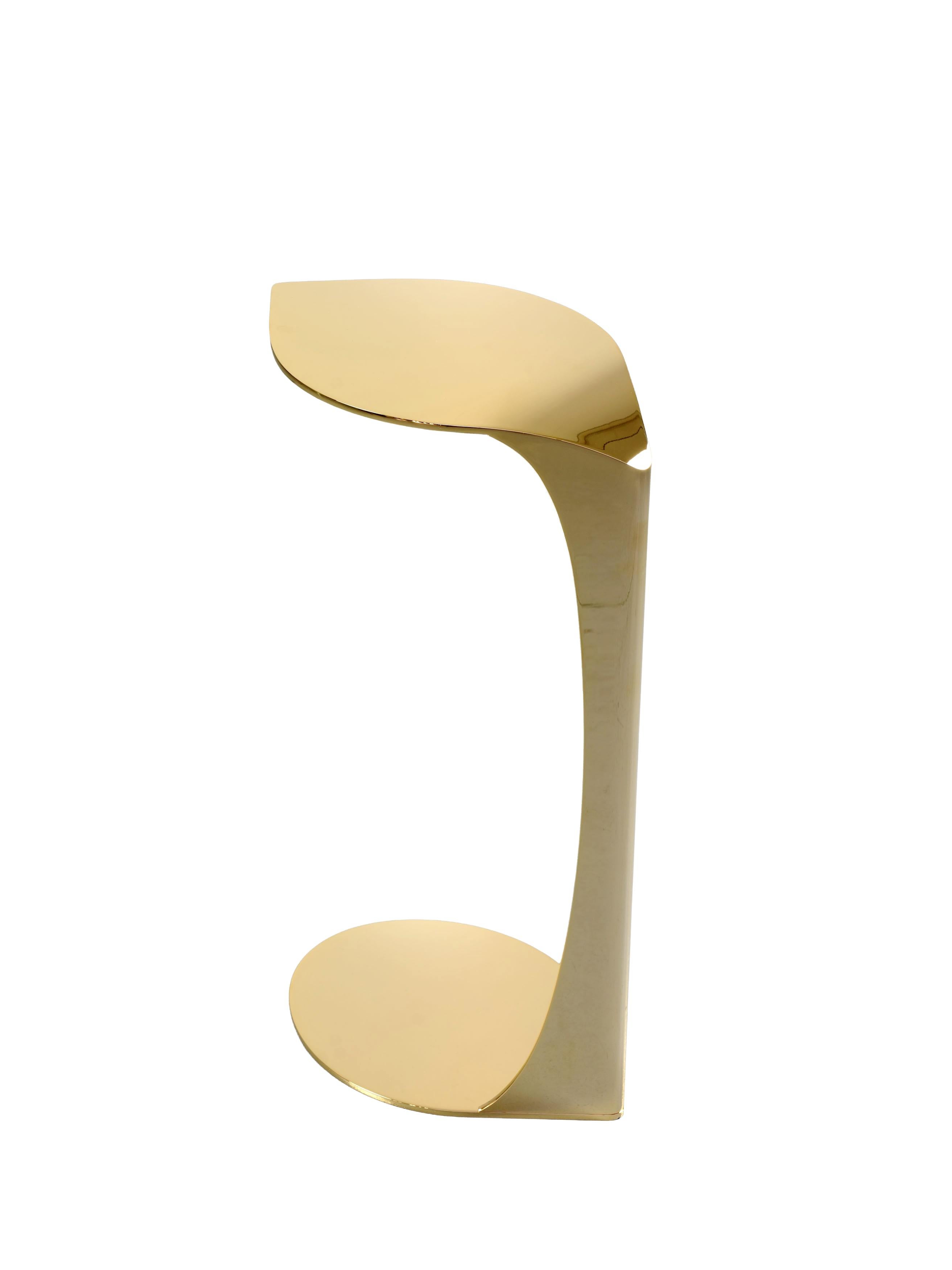 Polished Gold-Plated Leaf Side Table, Contemporary Italian Design, Made in Italy