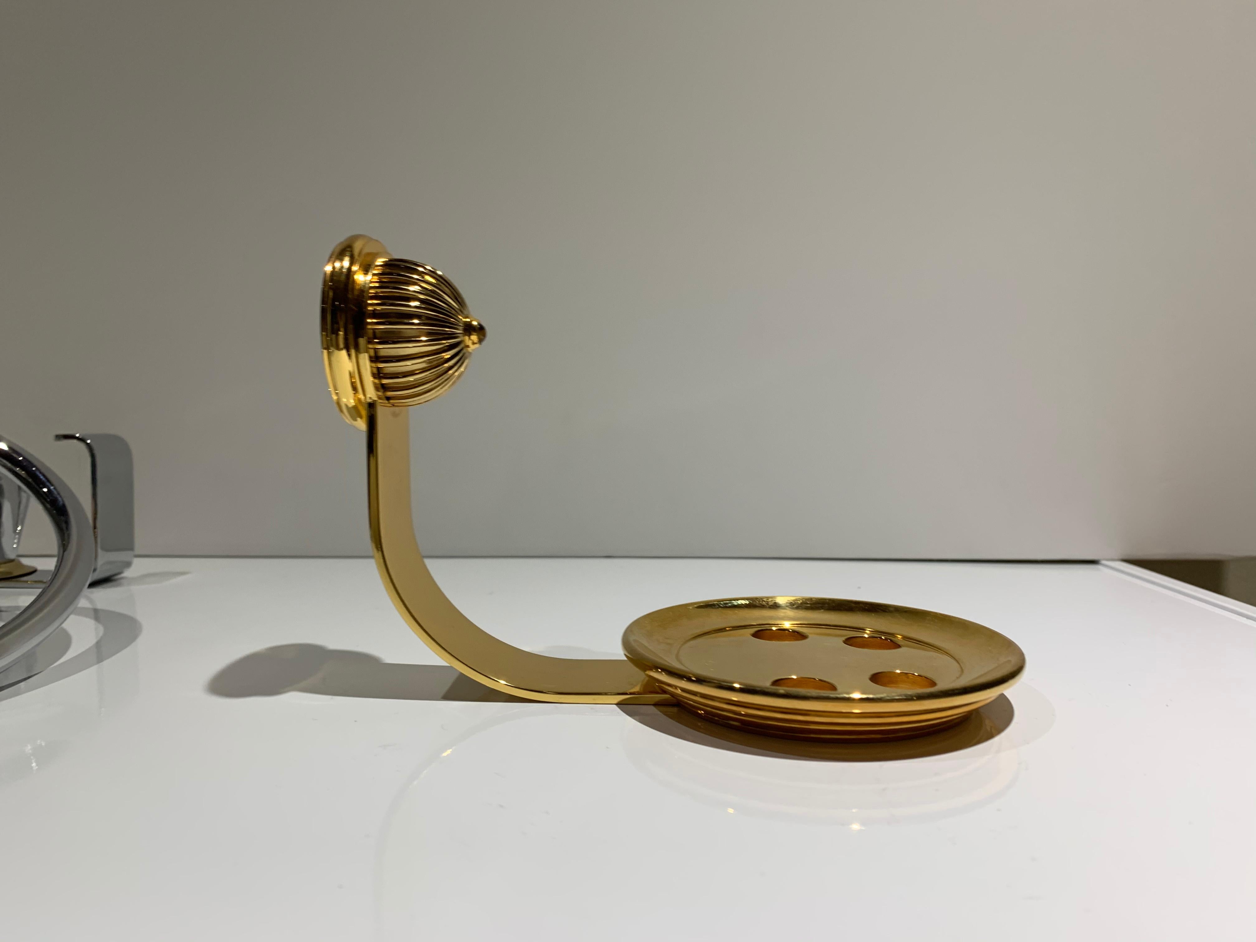 20th Century Polished Gold and Tiger’s Eye Toothbrush Holder and Robe Hook by Serdaneli Paris