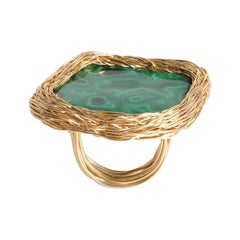 14 kt Gold Filled Green Malachite Statement Cocktail Ring by the Artist herself