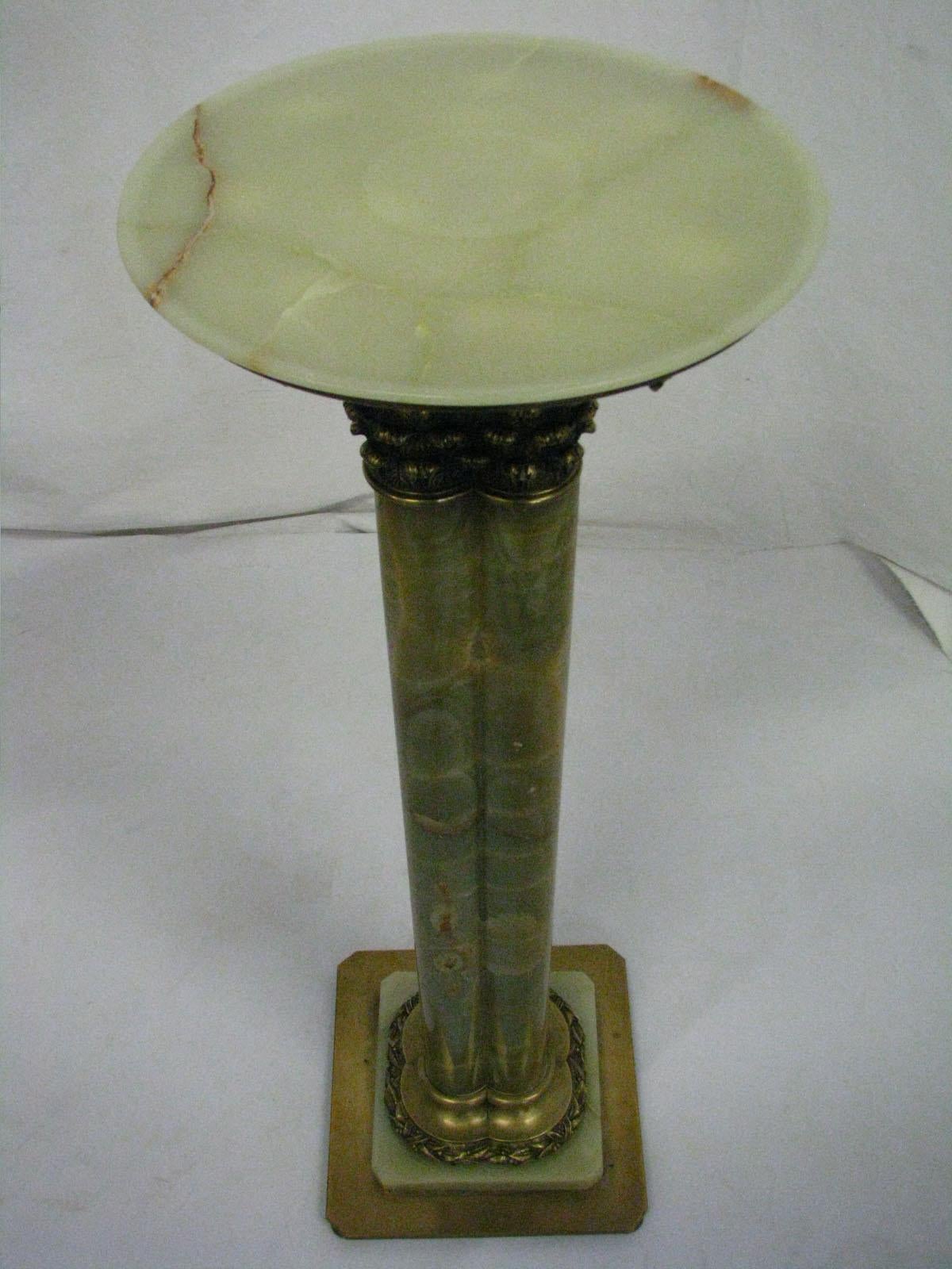 Metal Polished Green Onyx Column / Pedestal, 20th Century For Sale