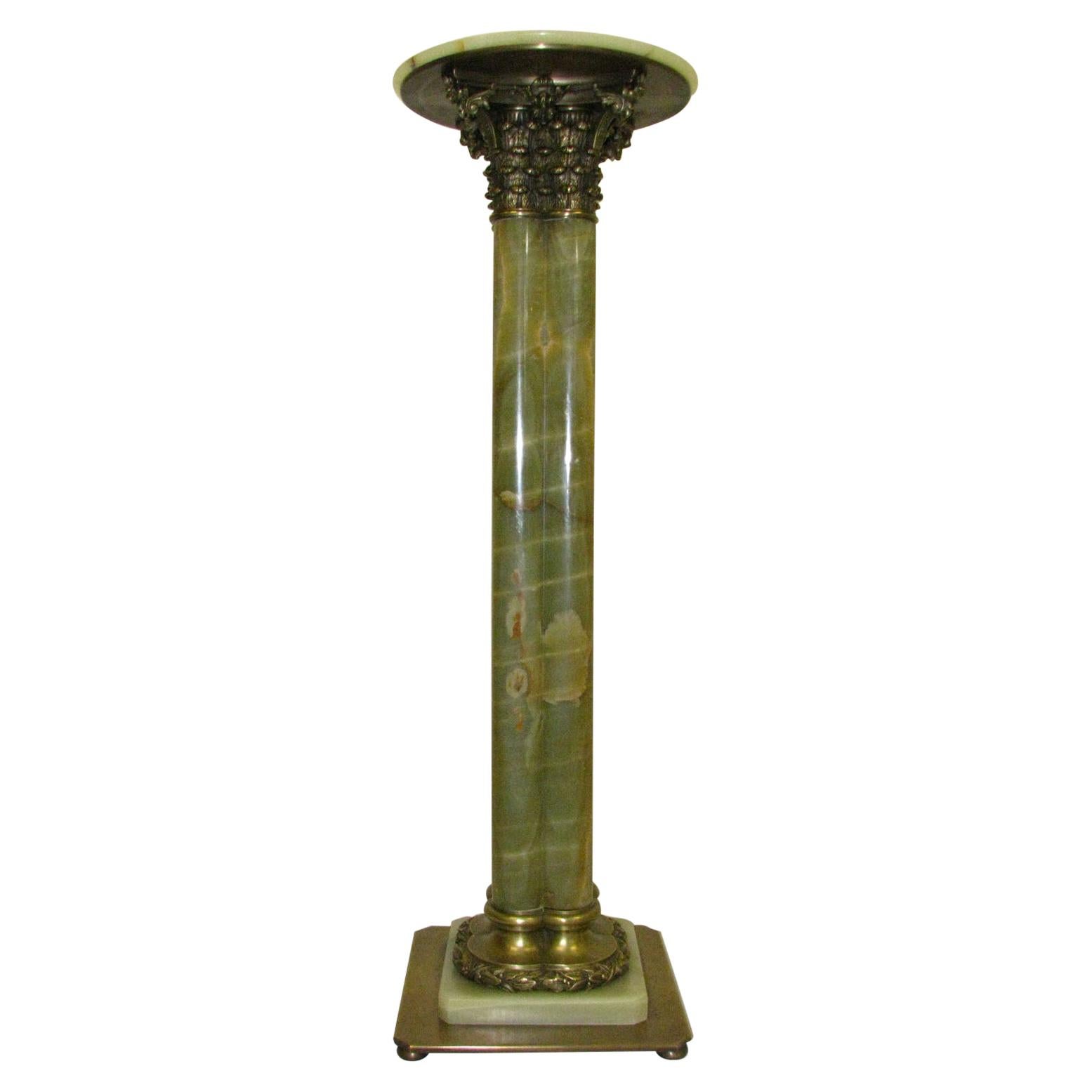 Polished Green Onyx Column / Pedestal, 20th Century For Sale