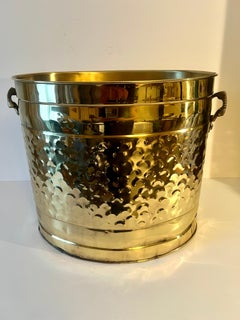 Polished Hammered Brass English Planter Storage or Wood Bin with Lion Handles