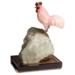 Polished Hand Carved Amethyst Rooster on a Quartz Matrix (8.5"H)