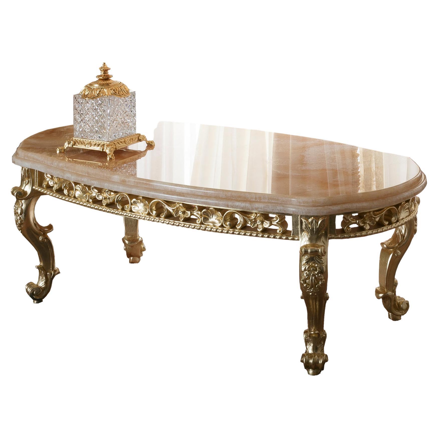 Table basse ovale baroque en onyx miel poli par Modenese en vente