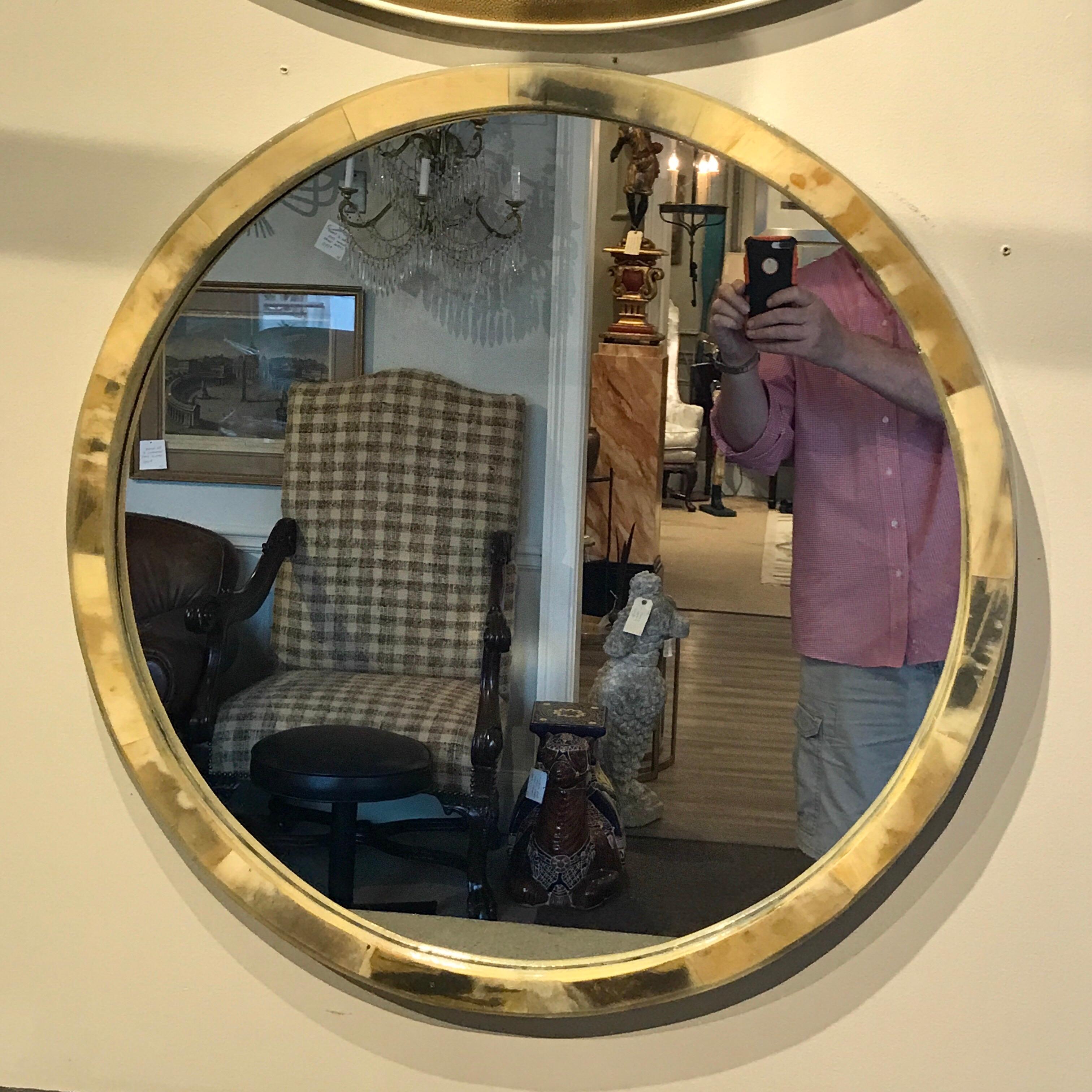 Modern Polished Horn Circular Wall Mirror For Sale