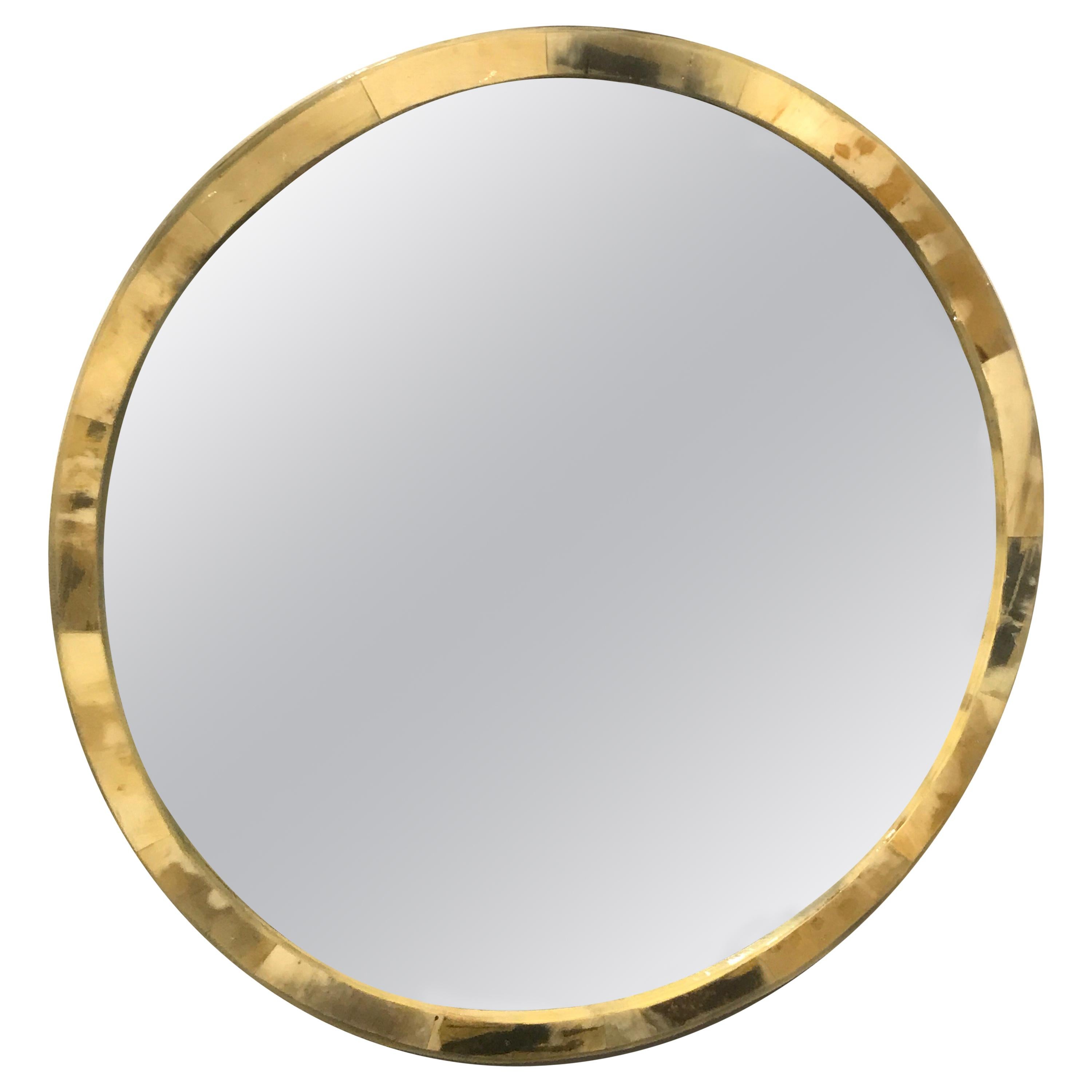 Polished Horn Circular Wall Mirror For Sale