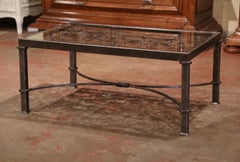 Polished Iron and Glass Coffee Table Built with 19th Century French Balcony Gate