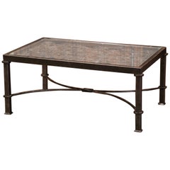 Polished Iron and Glass Coffee Table Built with 19th Century French Balcony Gate