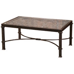 Used Polished Iron and Glass Coffee Table Built with 19th Century French Balcony Gate