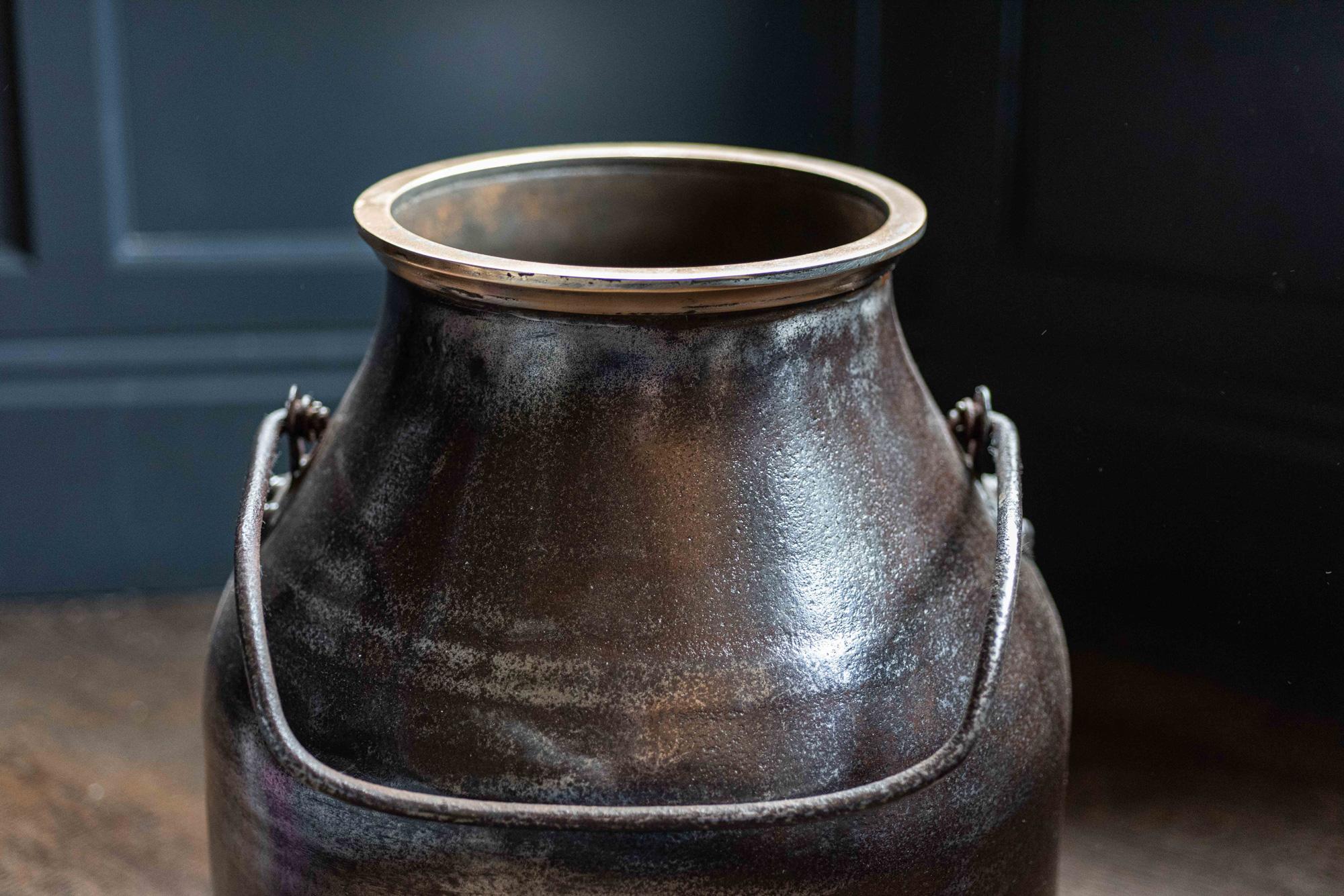 English Polished Iron and Brass Bound Milk Churn, Late 19th Century