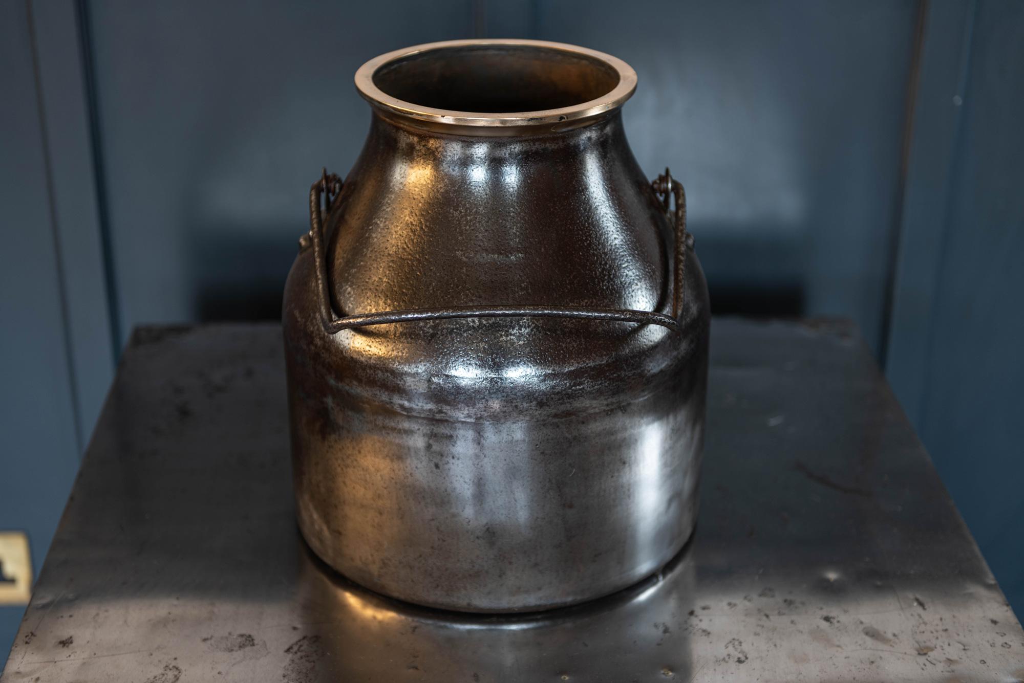 Polished Iron and Brass Bound Milk Churn, Late 19th Century 1