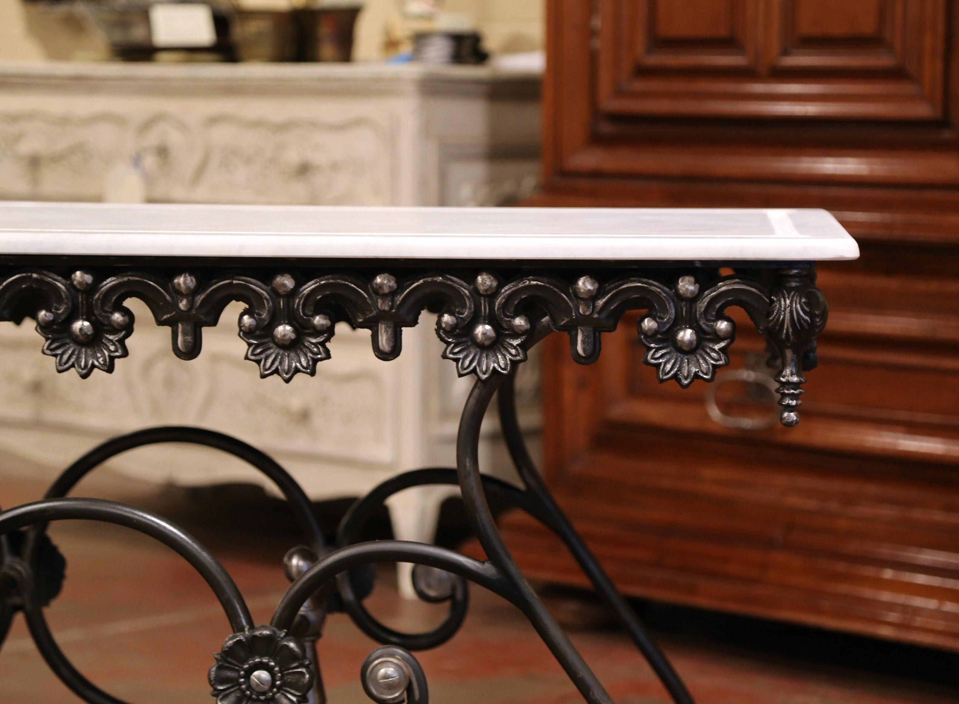 Polished Iron Butcher Pastry Table with Marble Top from France 3