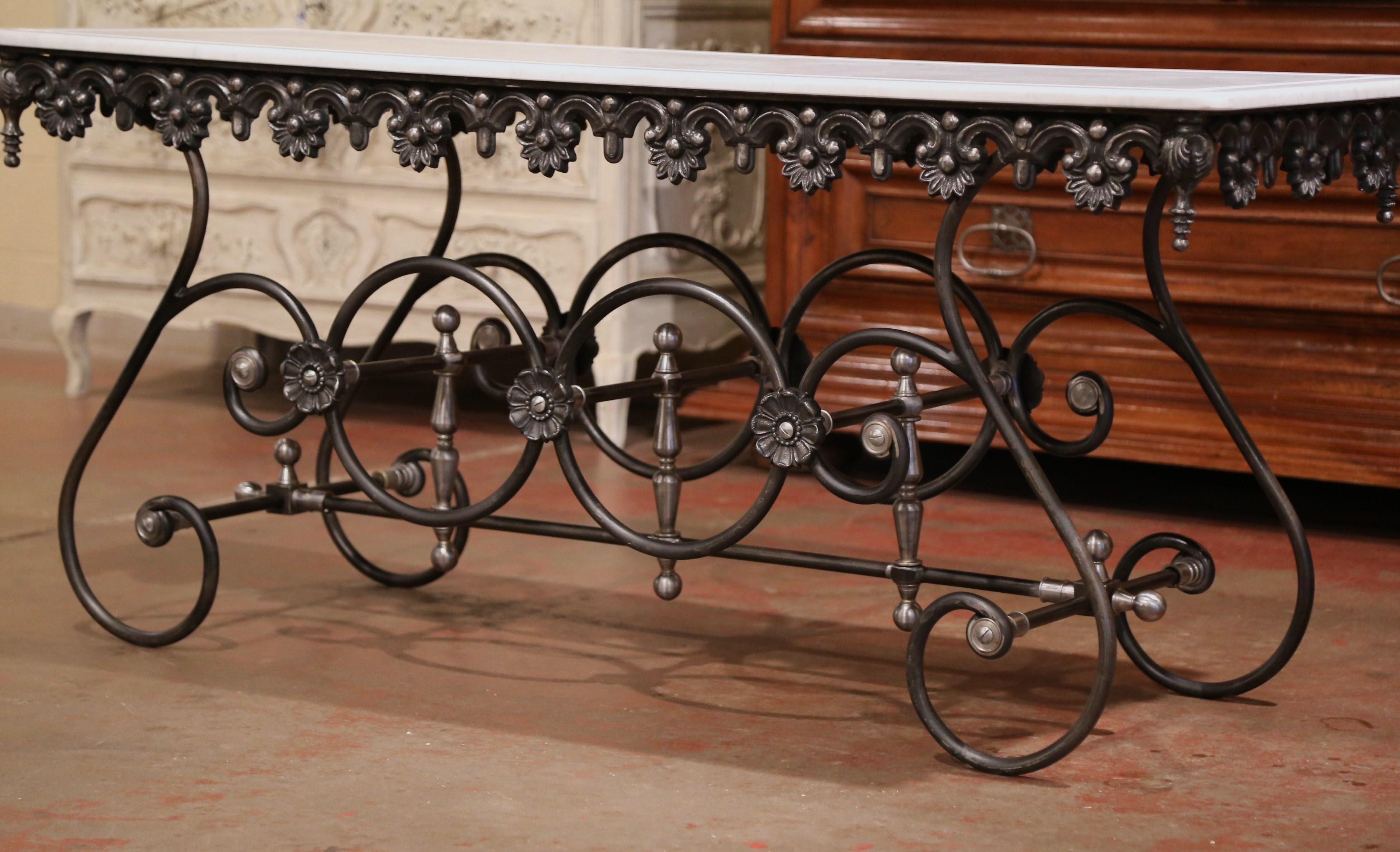 French Polished Iron Butcher Pastry Table with Marble Top from France