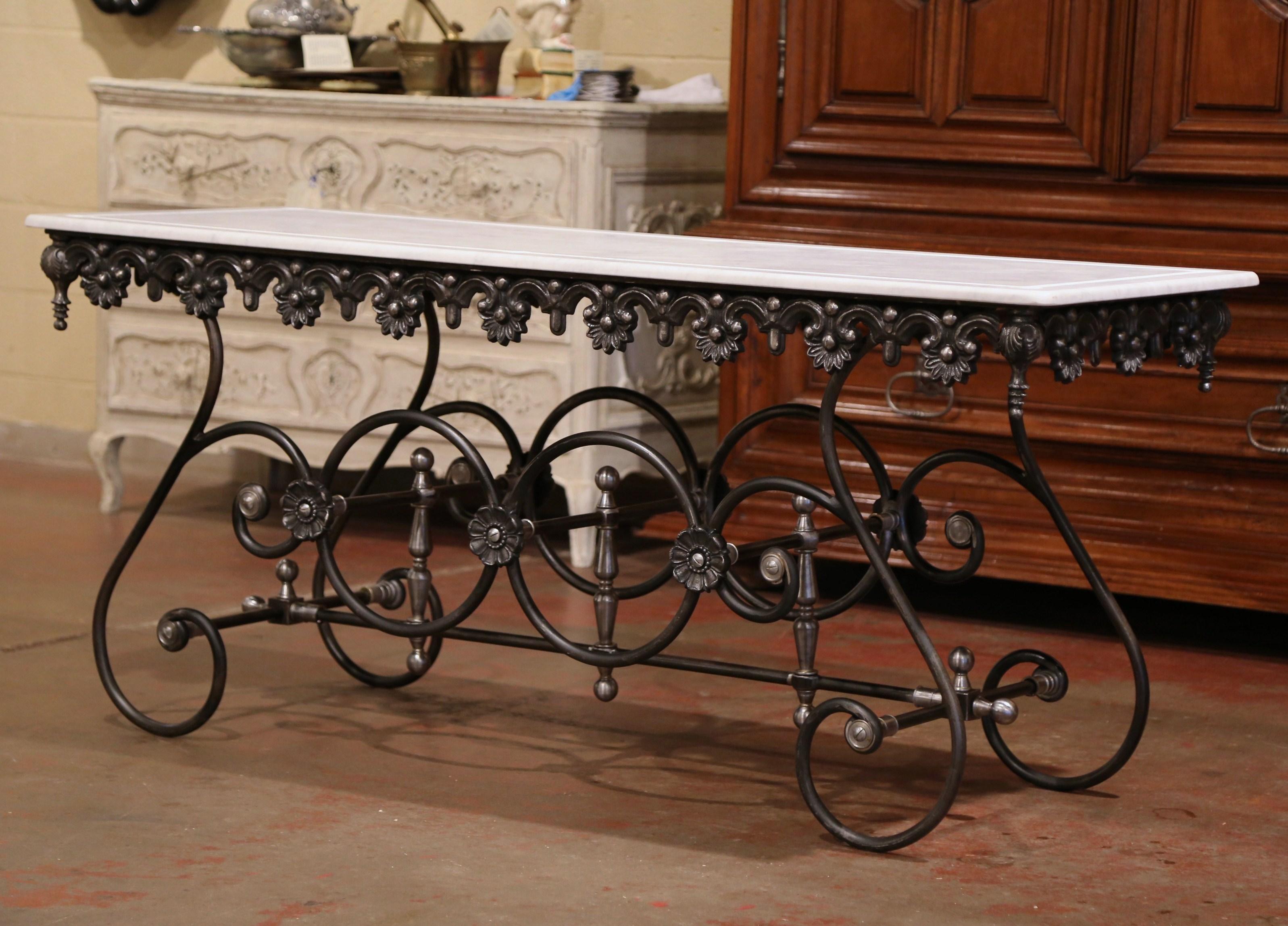 Contemporary Polished Iron Butcher Pastry Table with Marble Top from France