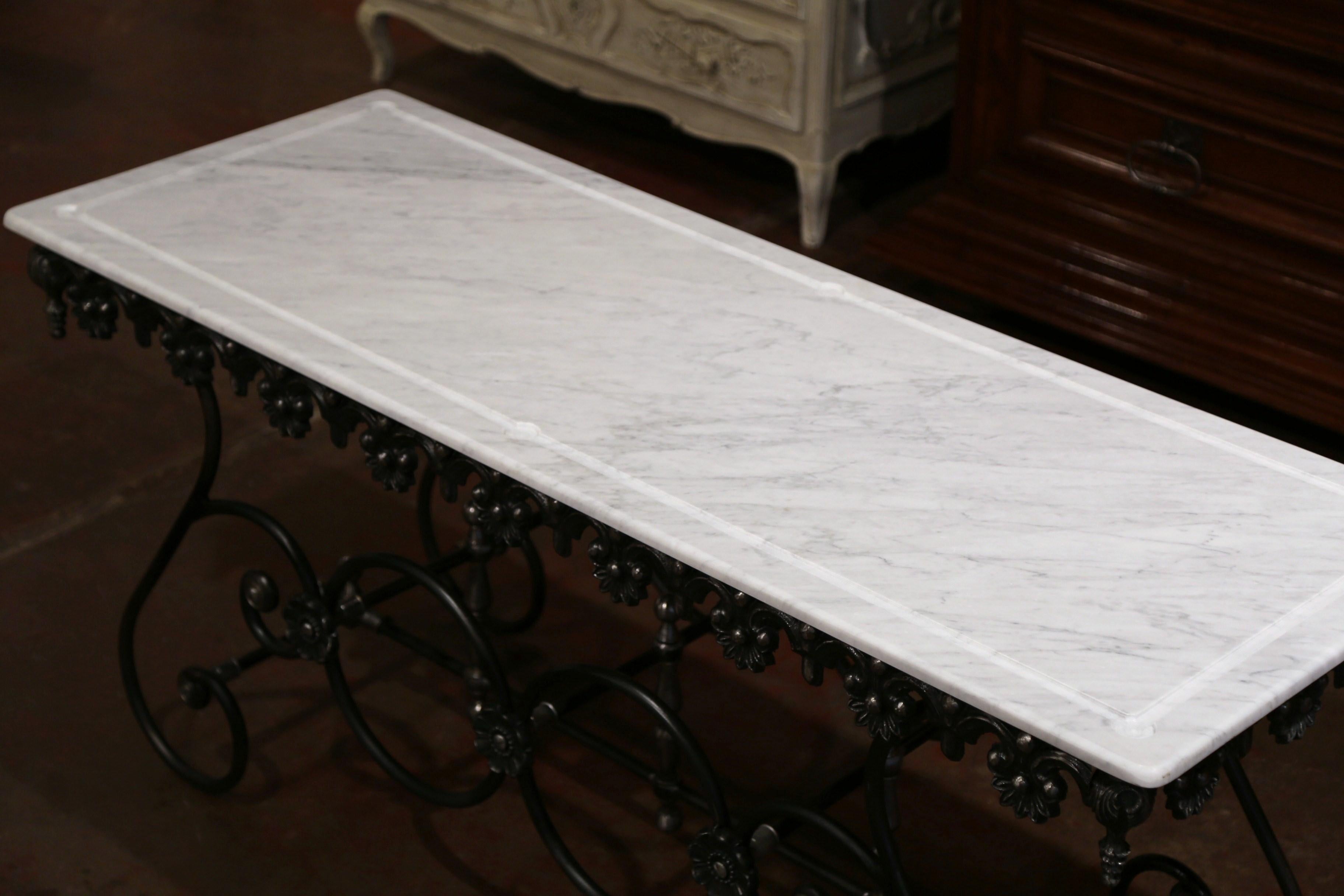 Brass Polished Iron Butcher Pastry Table with Marble Top from France