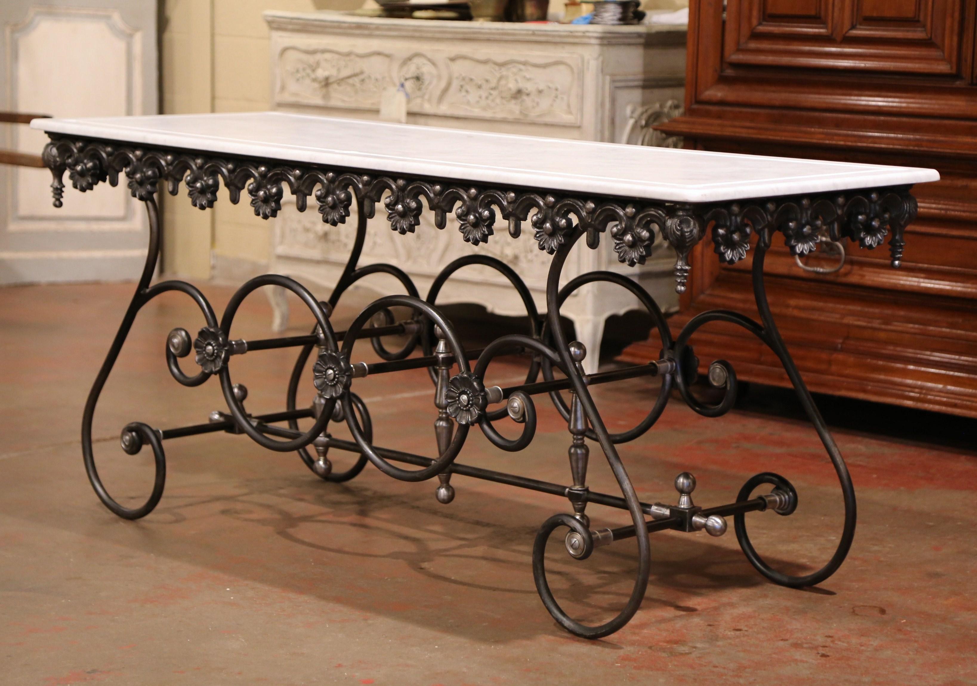 Polished Iron Butcher Pastry Table with Marble Top from France 1