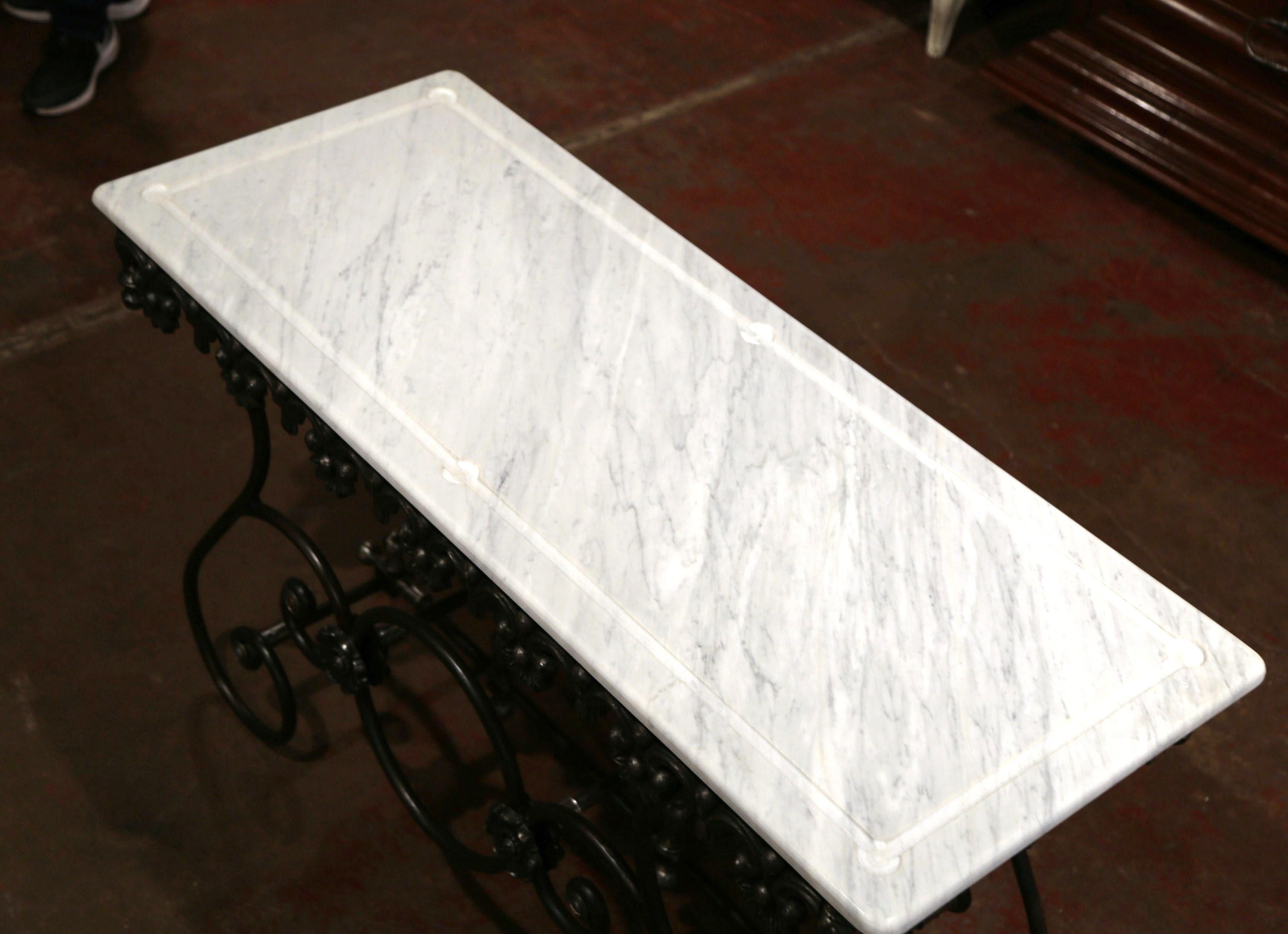 Polished Iron Butcher Pastry Table with White Marble Top from France 1