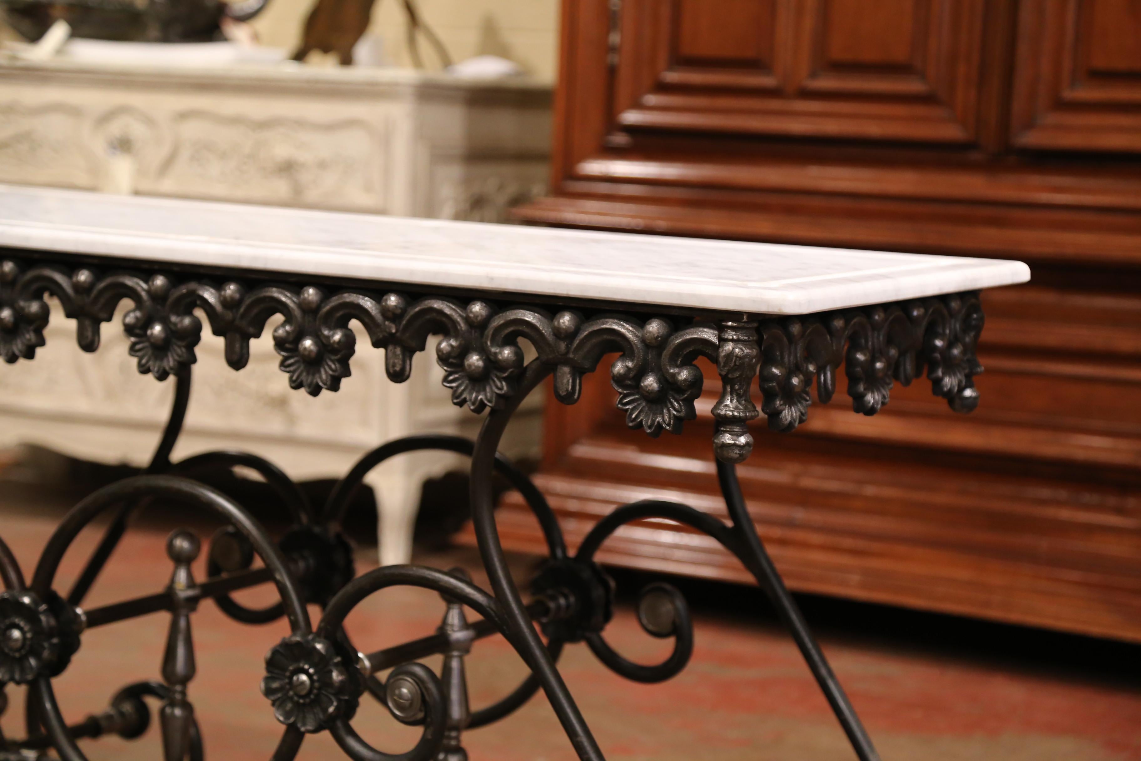 Polished Iron Butcher Pastry Table with White Marble Top from France 2