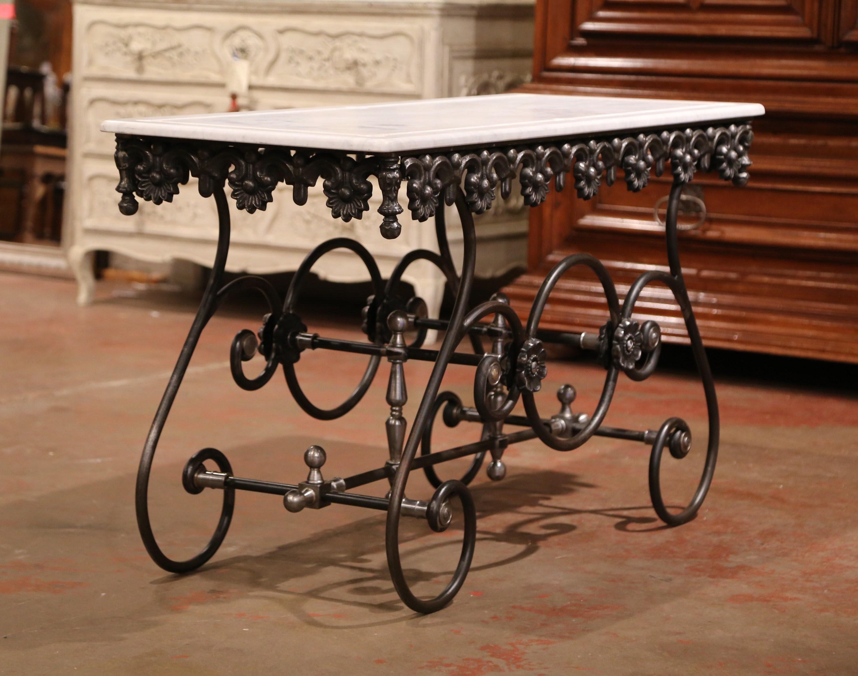 Polished Iron Butcher Pastry Table with White Marble Top from France 4