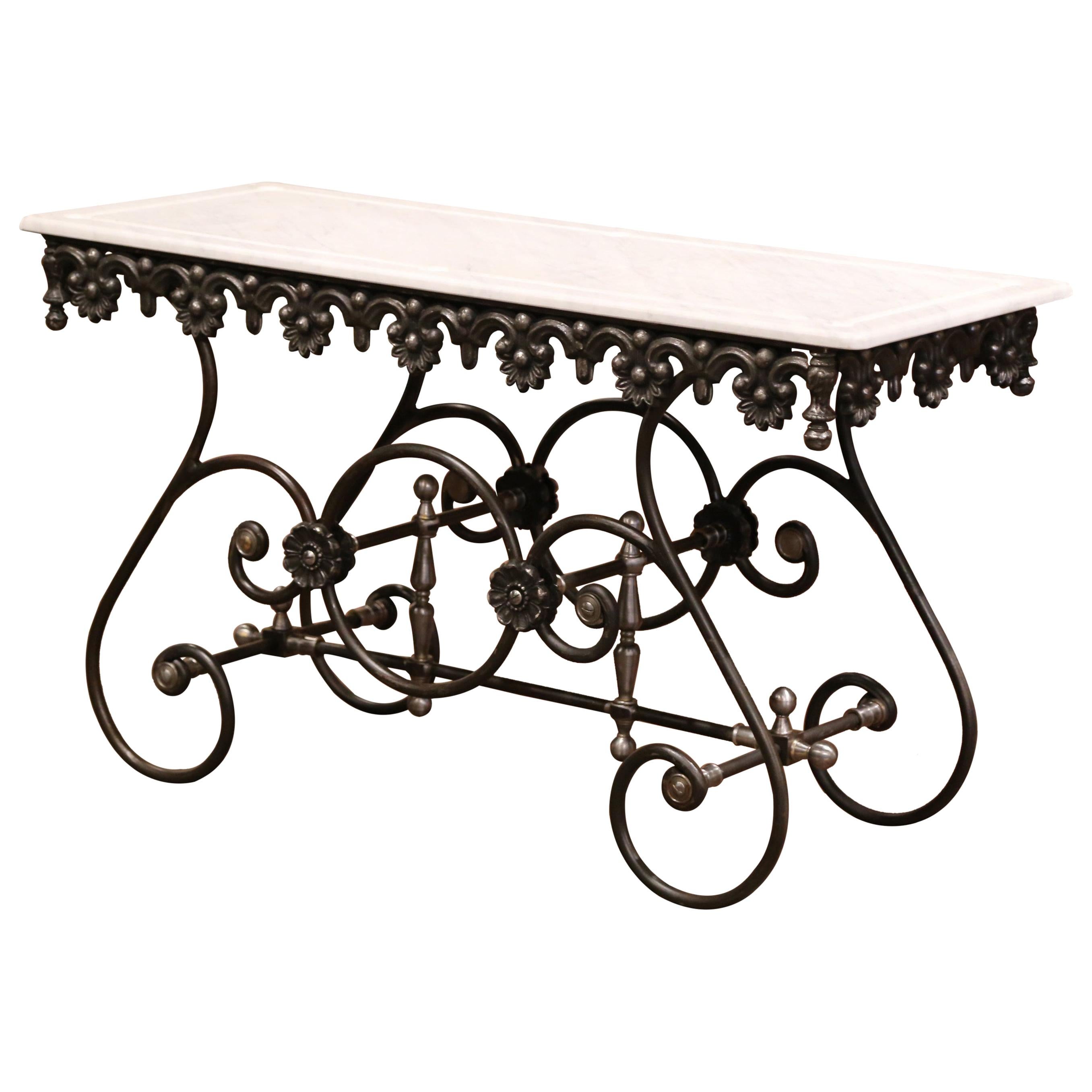 Polished Iron Butcher Pastry Table with White Marble Top from France