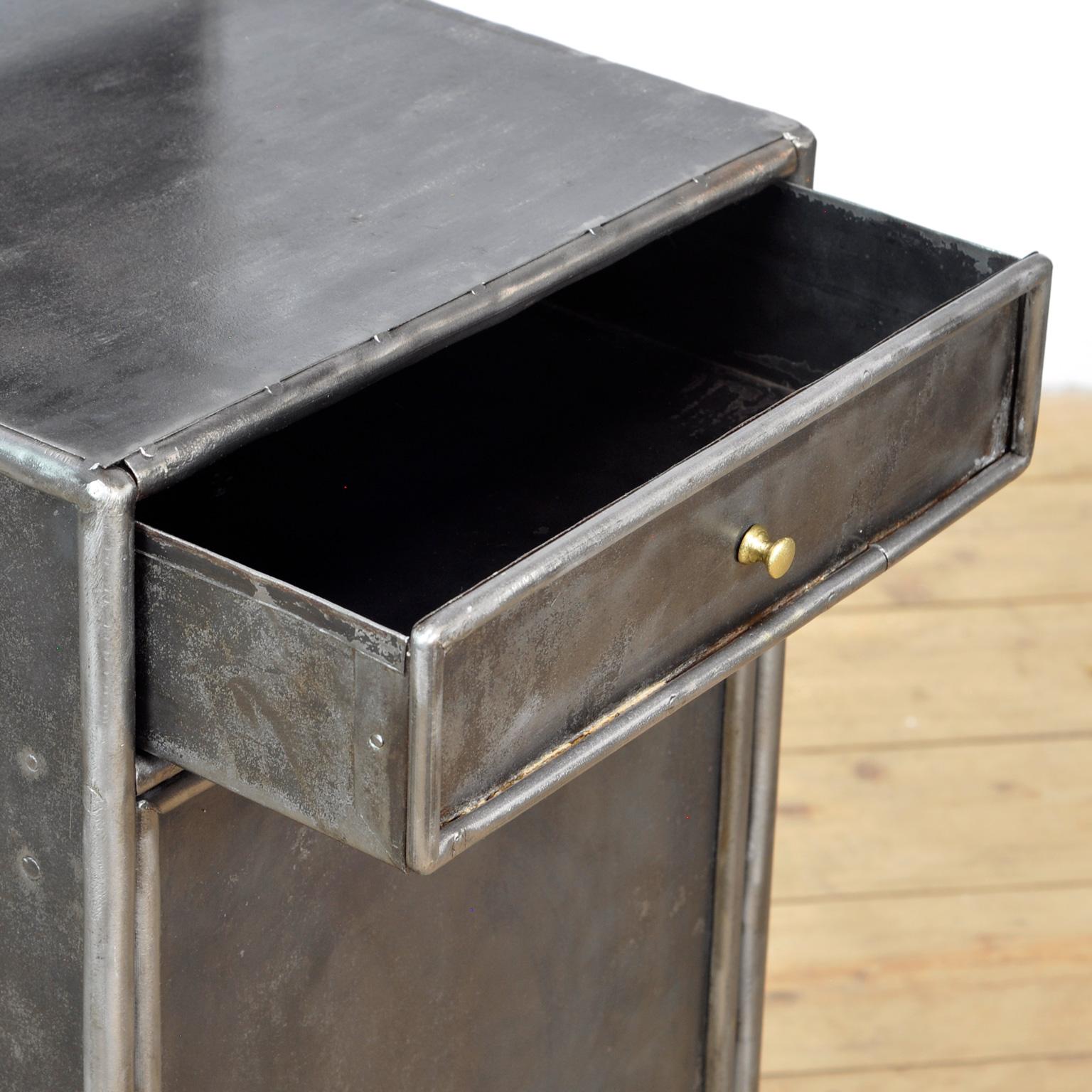 Polished Iron Nightstand with Brass Details, 1910s 6