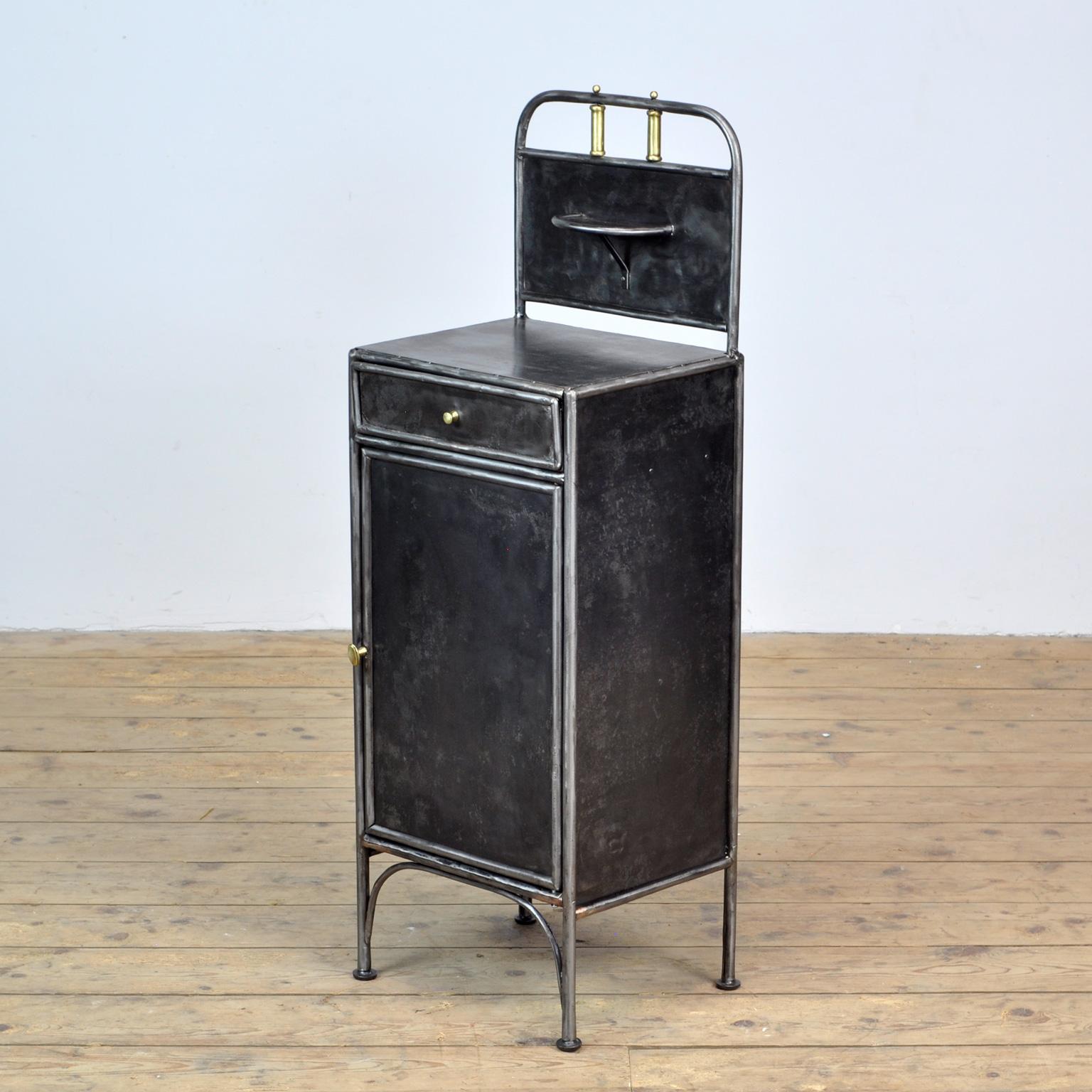 Polished Iron Nightstand with Brass Details, 1910s In Good Condition In Amsterdam, Noord Holland