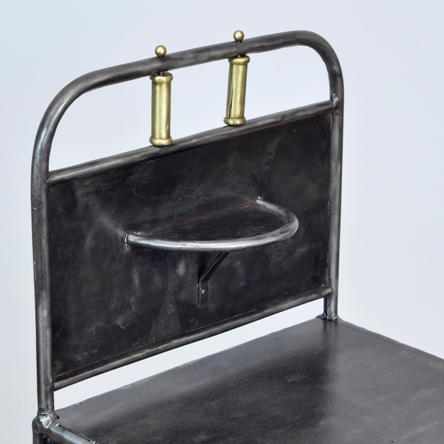 Polished Iron Nightstand with Brass Details, 1910s 1