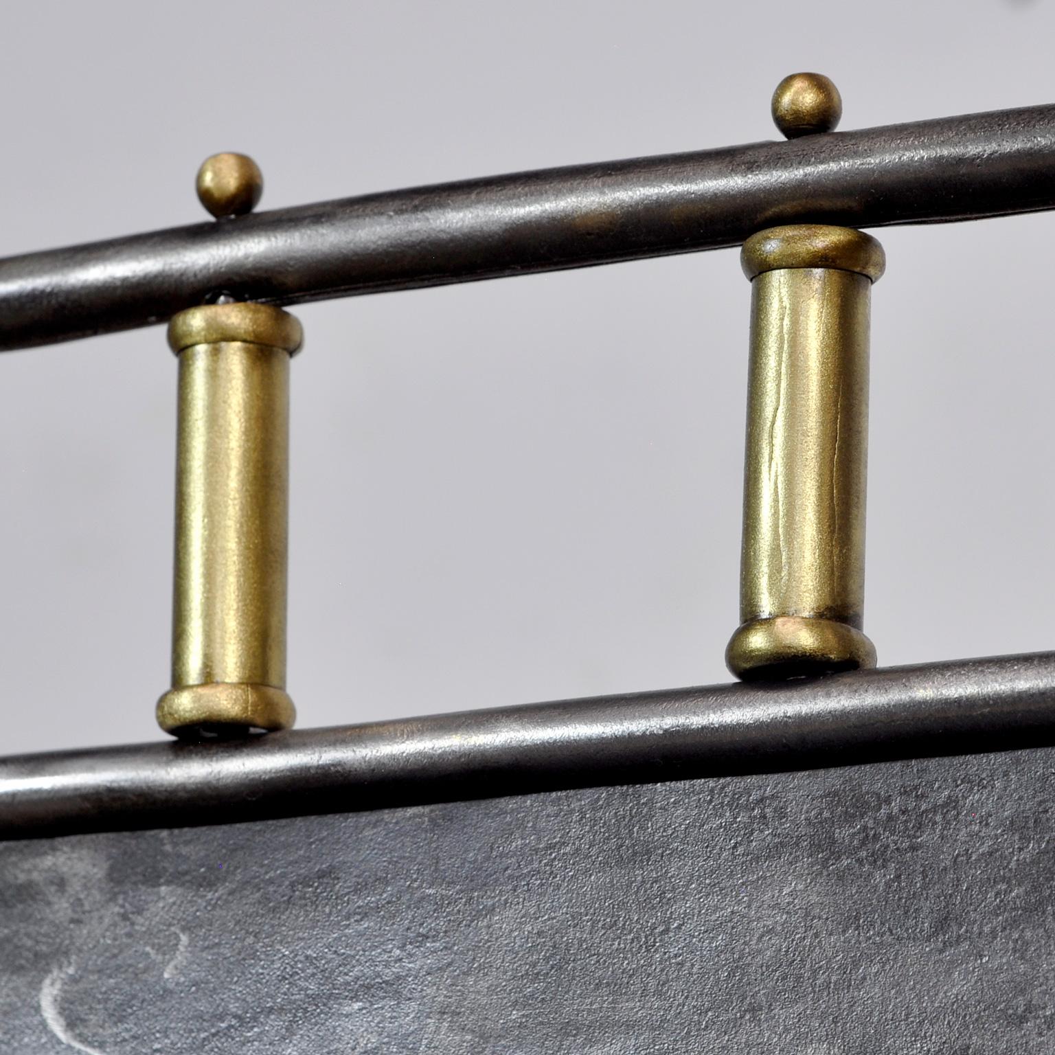 Polished Iron Nightstand with Brass Details, 1910s 2