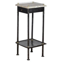 Antique Polished Iron Nightstand With Marble Top, 1910's