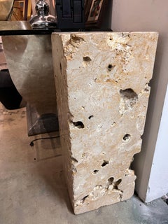 Polished Italian Solid Marble Pedestal Tables with Natural Quartz, a Pair