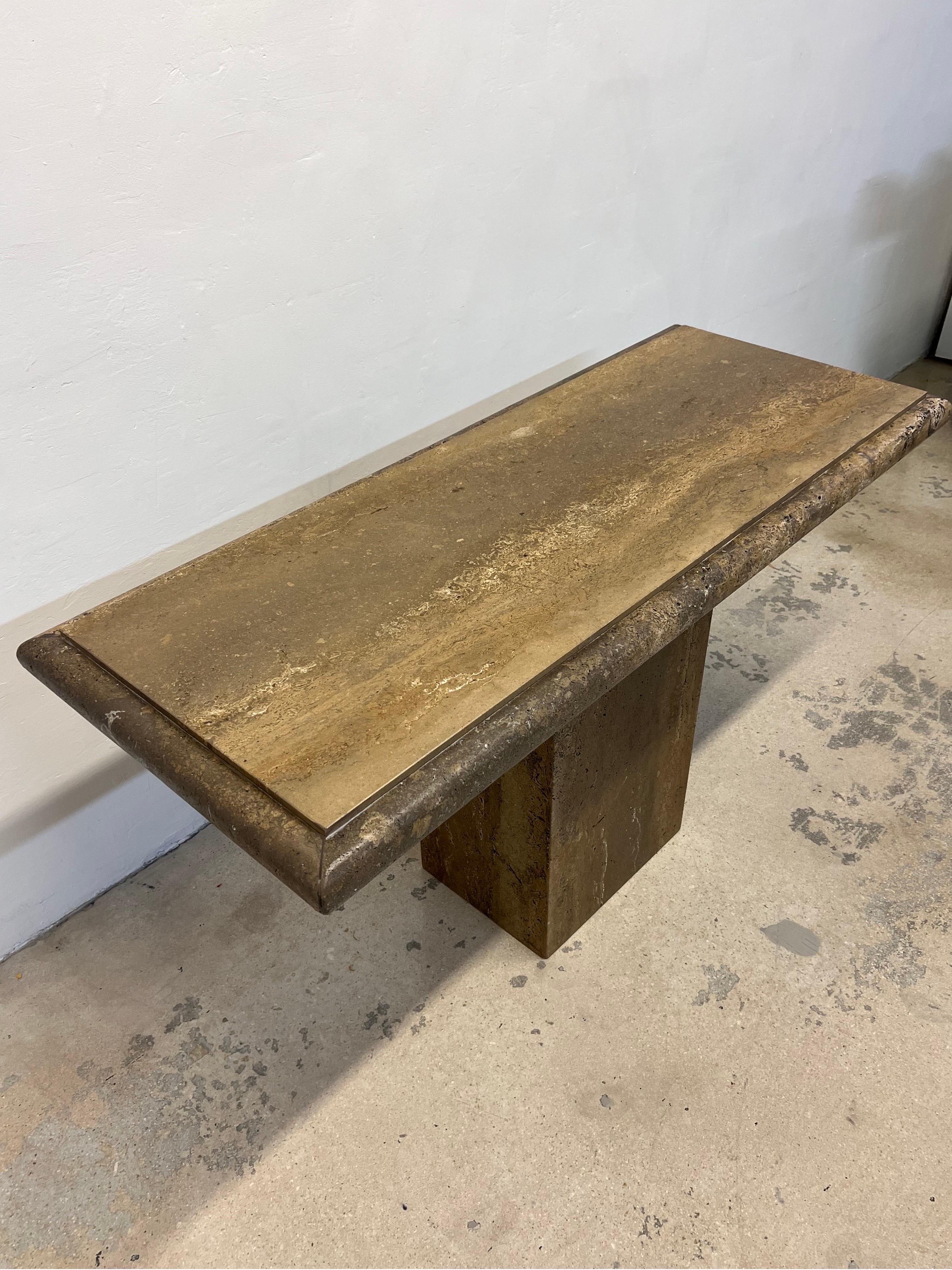 Polished Italian Travertine Bullnose Console Table, Italy 1970s For Sale 5