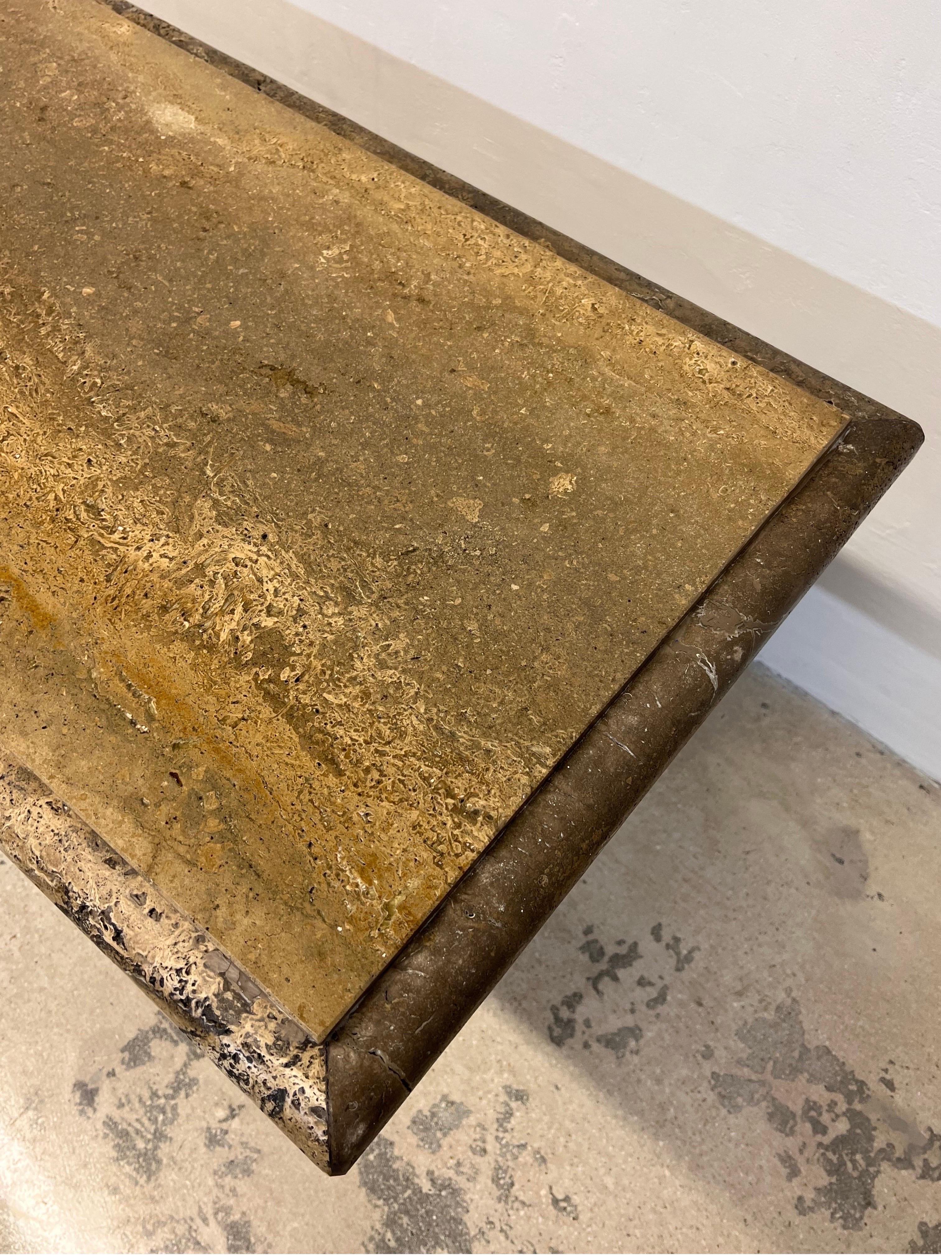 Polished Italian Travertine Bullnose Console Table, Italy 1970s For Sale 8