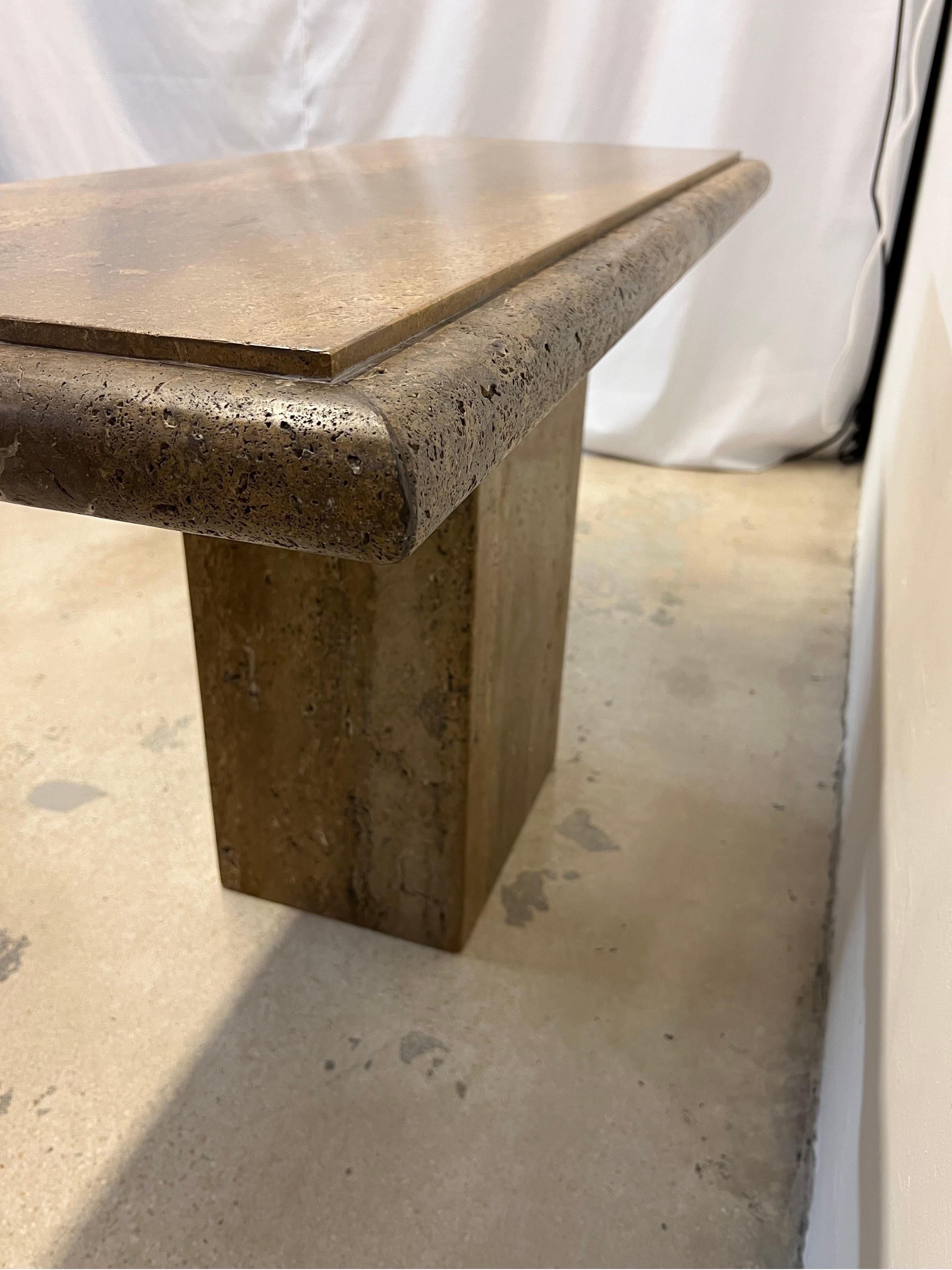 Polished Italian Travertine Bullnose Console Table, Italy 1970s For Sale 9