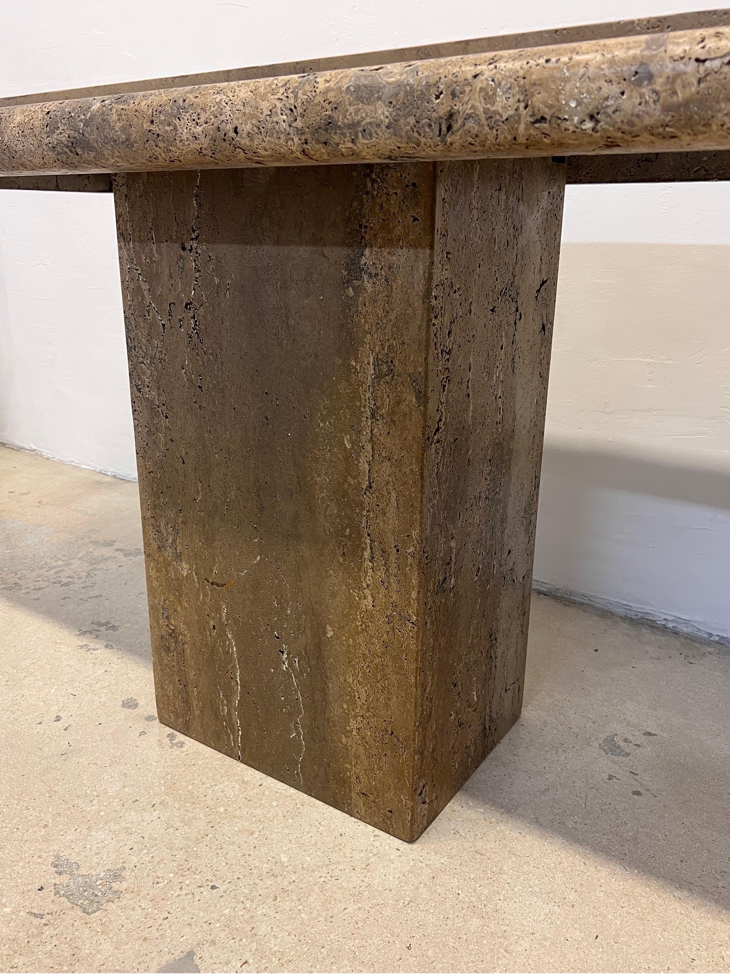 Polished Italian Travertine Bullnose Console Table, Italy 1970s For Sale 10