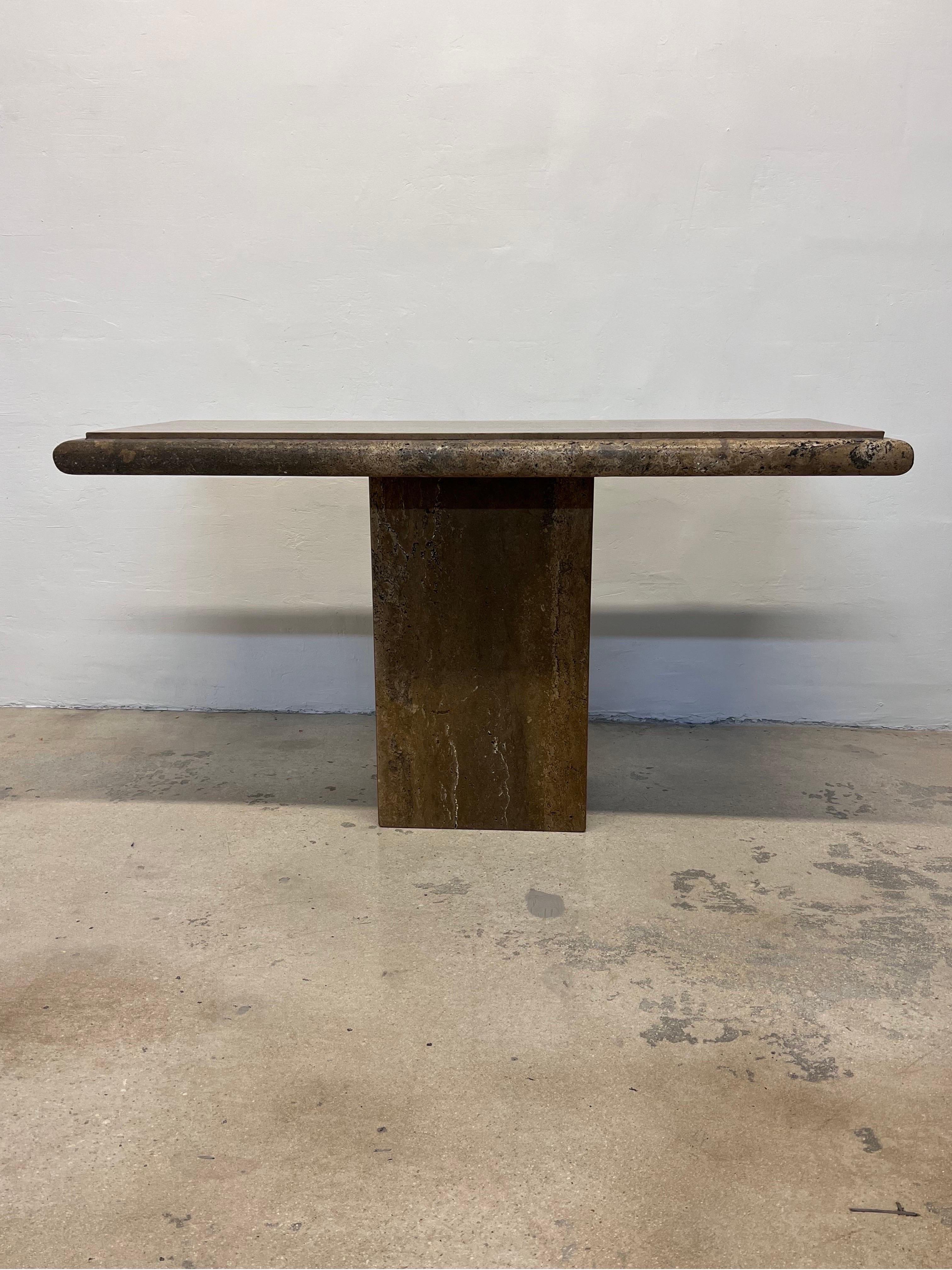 20th Century Polished Italian Travertine Bullnose Console Table, Italy 1970s For Sale