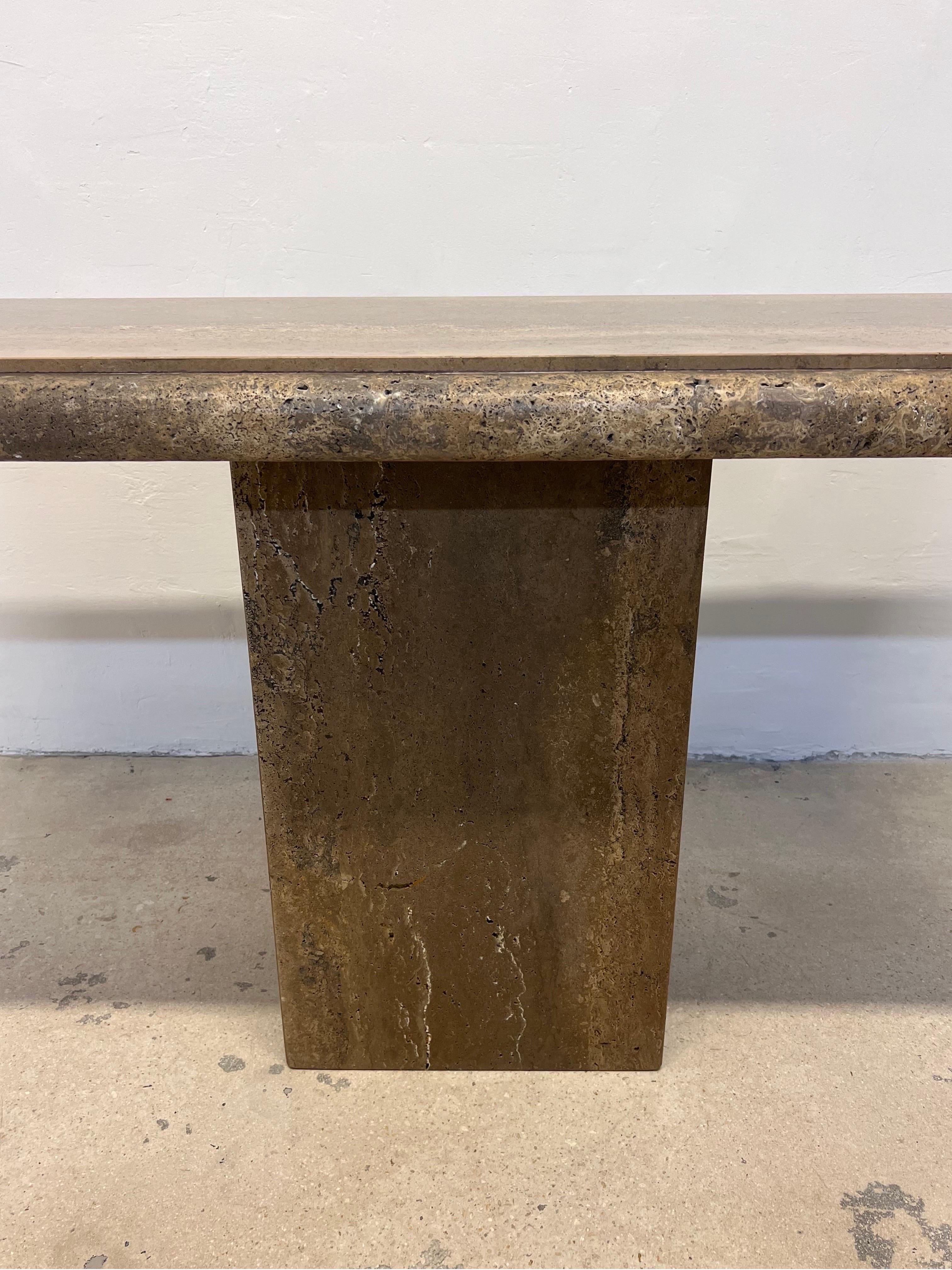 Polished Italian Travertine Bullnose Console Table, Italy 1970s For Sale 2