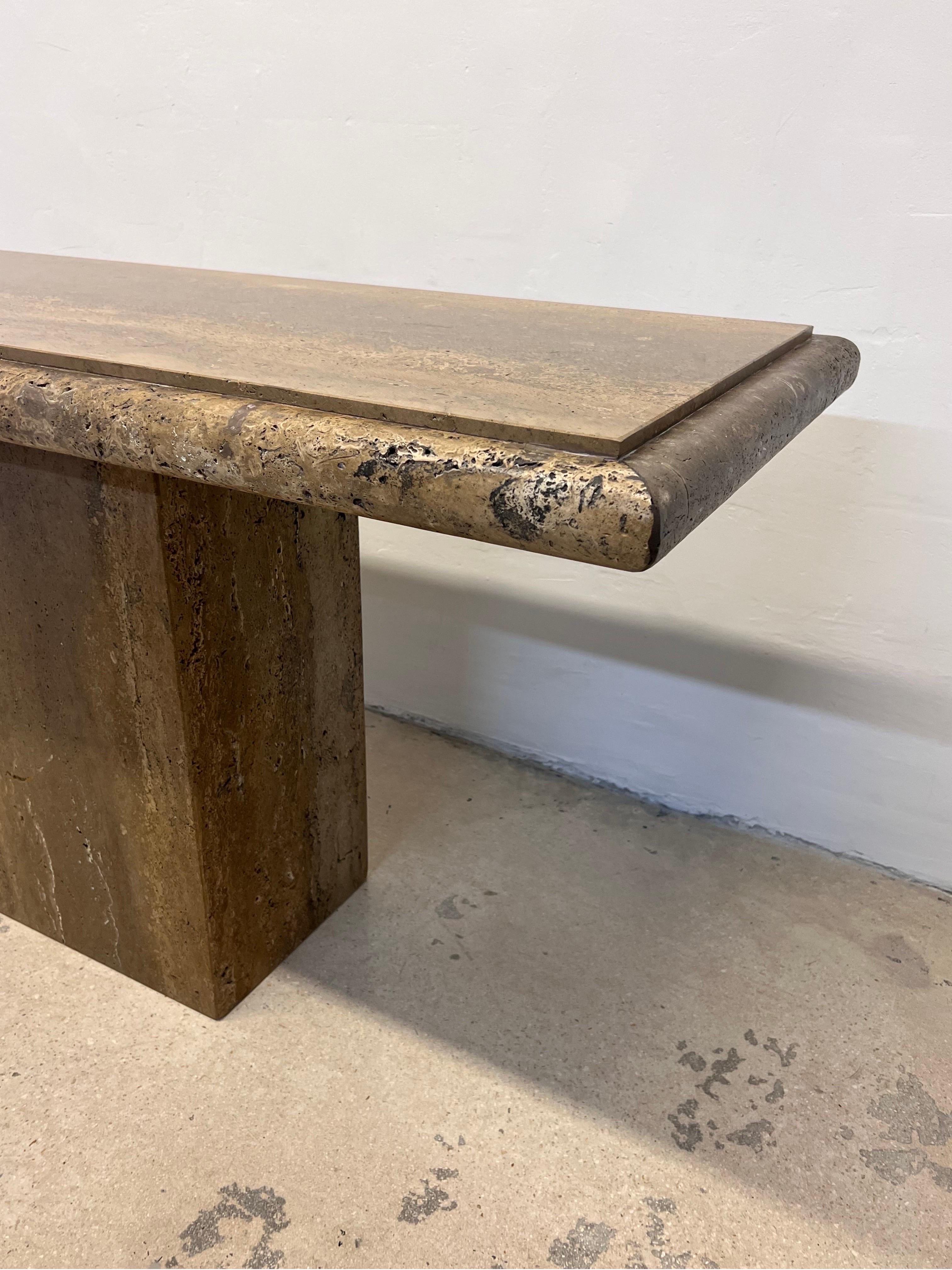Polished Italian Travertine Bullnose Console Table, Italy 1970s For Sale 3