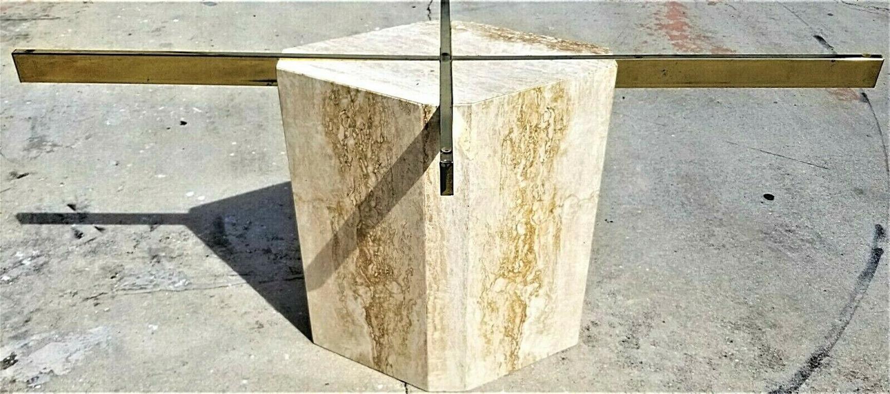 Late 20th Century Polished Italian Travertine Marble Dining Table For Sale