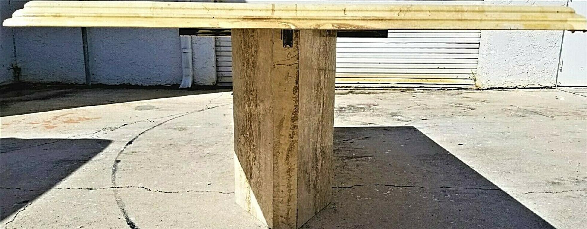 Polished Italian Travertine Marble Dining Table For Sale 2