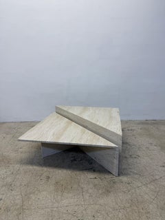 Polished Italian Travertine Triangle Coffee Tables, 1970s - A Pair