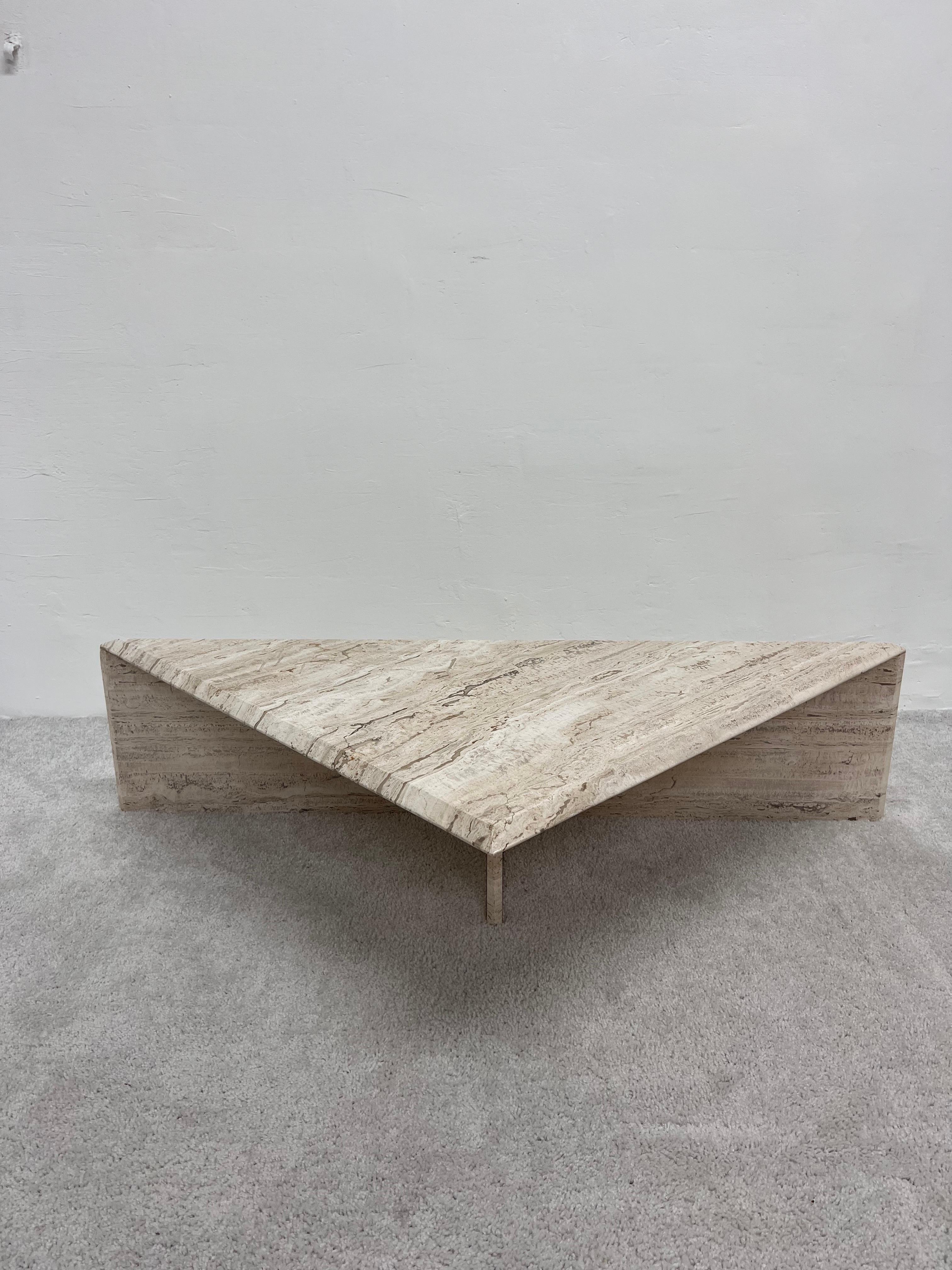 Polished Italian Travertine Triangle Coffee Tables - Set of Two 4