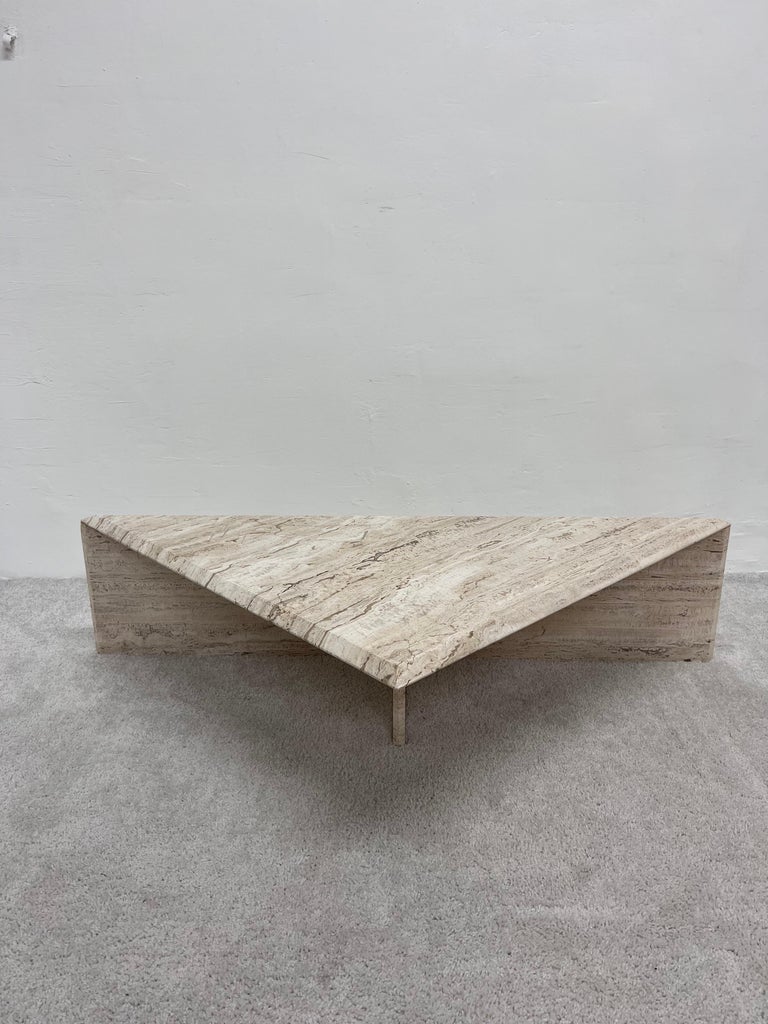 Polished Italian Travertine Triangle Coffee Tables - Set of Two For Sale 5