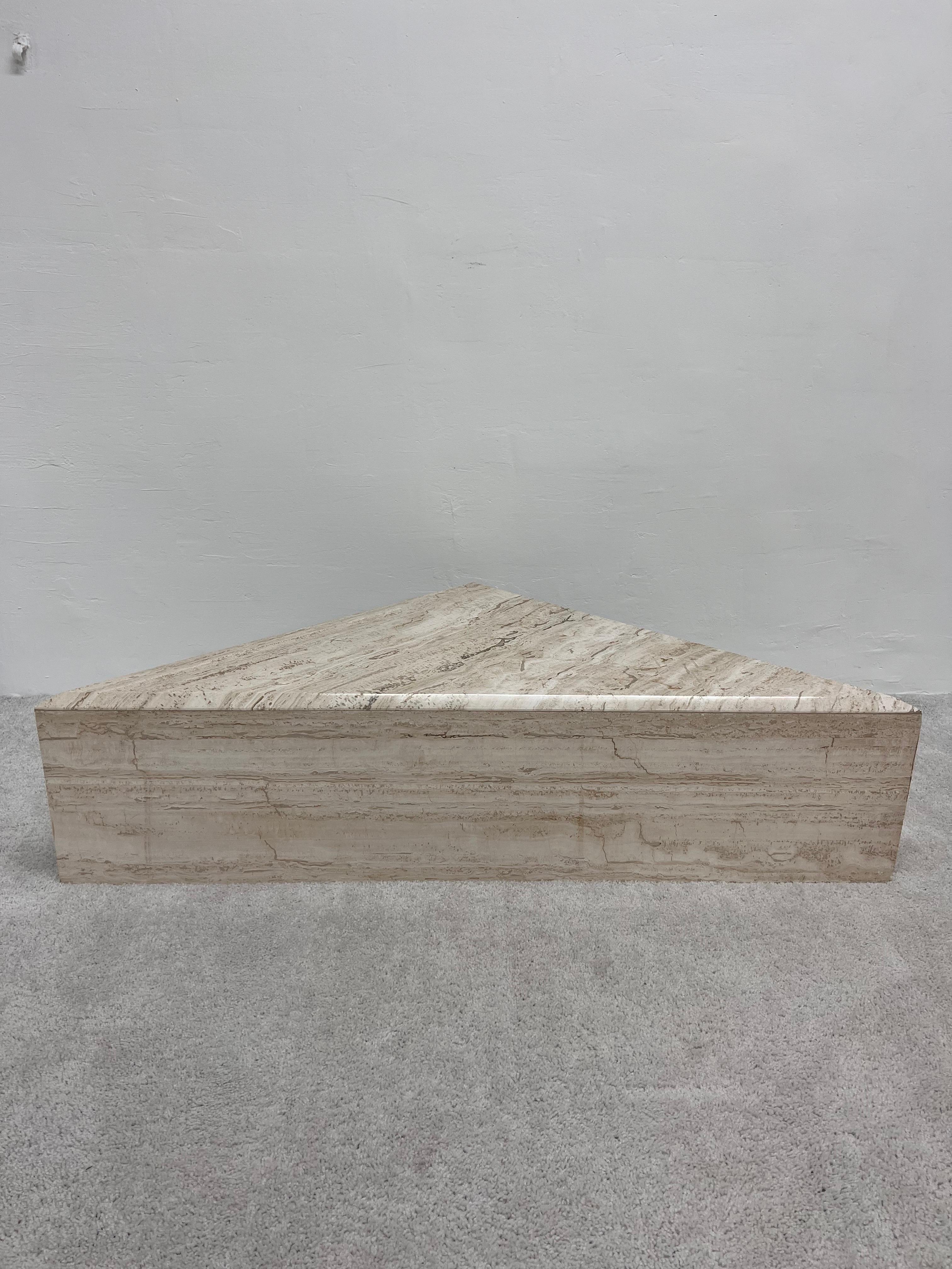 Polished Italian Travertine Triangle Coffee Tables - Set of Two 5