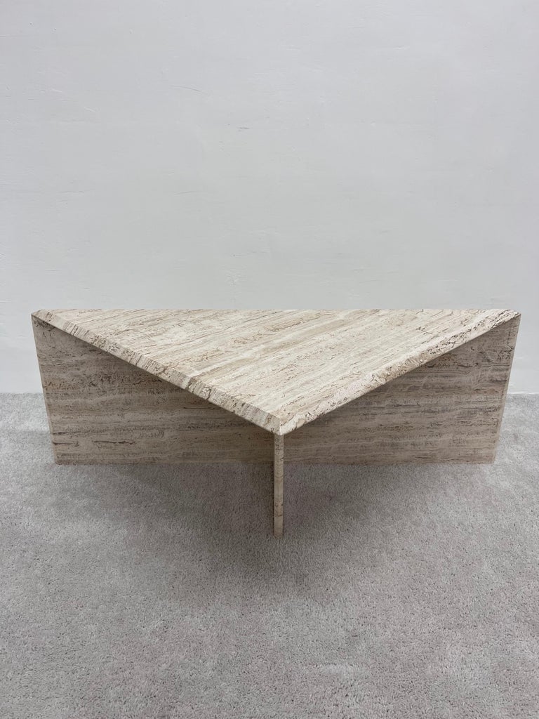 Polished Italian Travertine Triangle Coffee Tables - Set of Two For Sale 7
